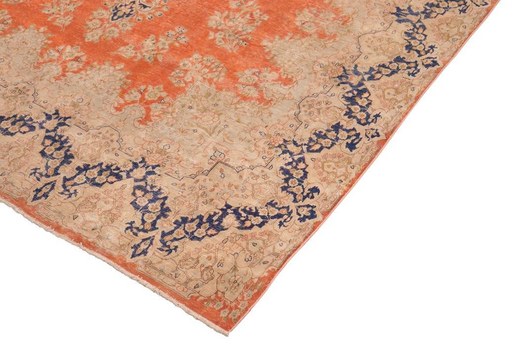 Shabby CHic 1990's Vintage Orange/Blue Wool Rug - 9'8'' X 12'11'' - 4