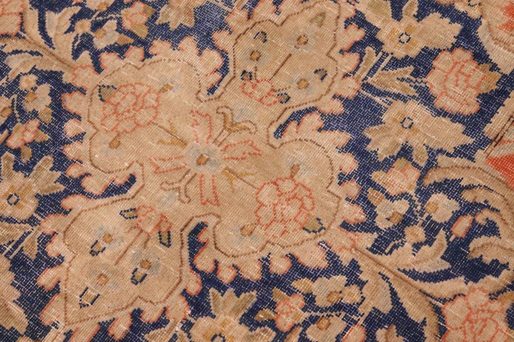 Shabby CHic 1990's Vintage Orange/Blue Wool Rug - 9'8'' X 12'11'' - 5