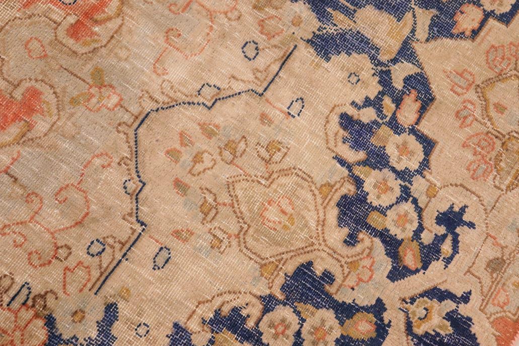 Shabby CHic 1990's Vintage Orange/Blue Wool Rug - 9'8'' X 12'11'' - 6