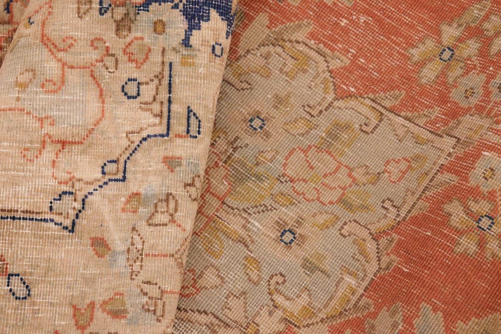 Shabby CHic 1990's Vintage Orange/Blue Wool Rug - 9'8'' X 12'11'' - 8