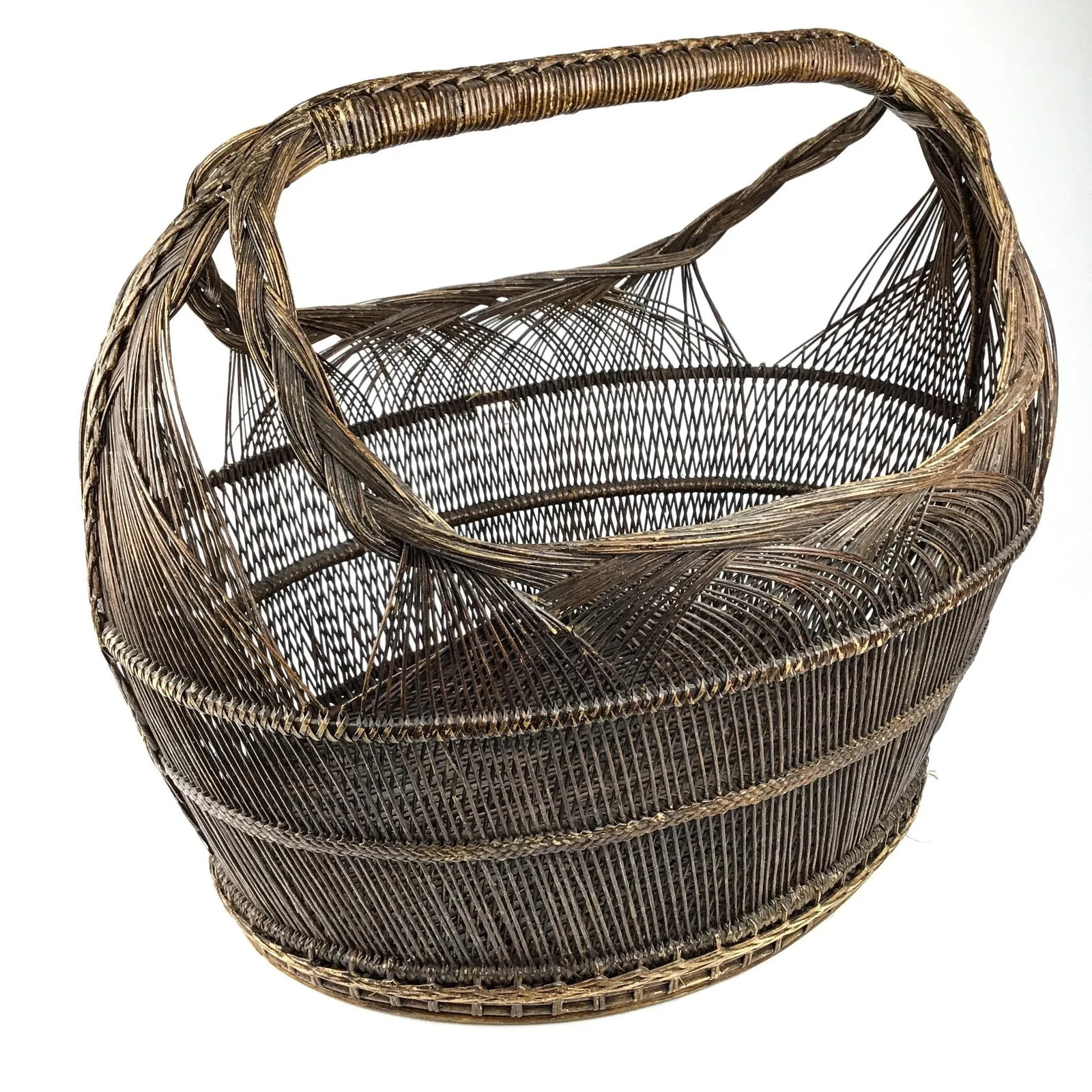 1950s Extra Large Japanese Artisan Hand Woven Basket - 13