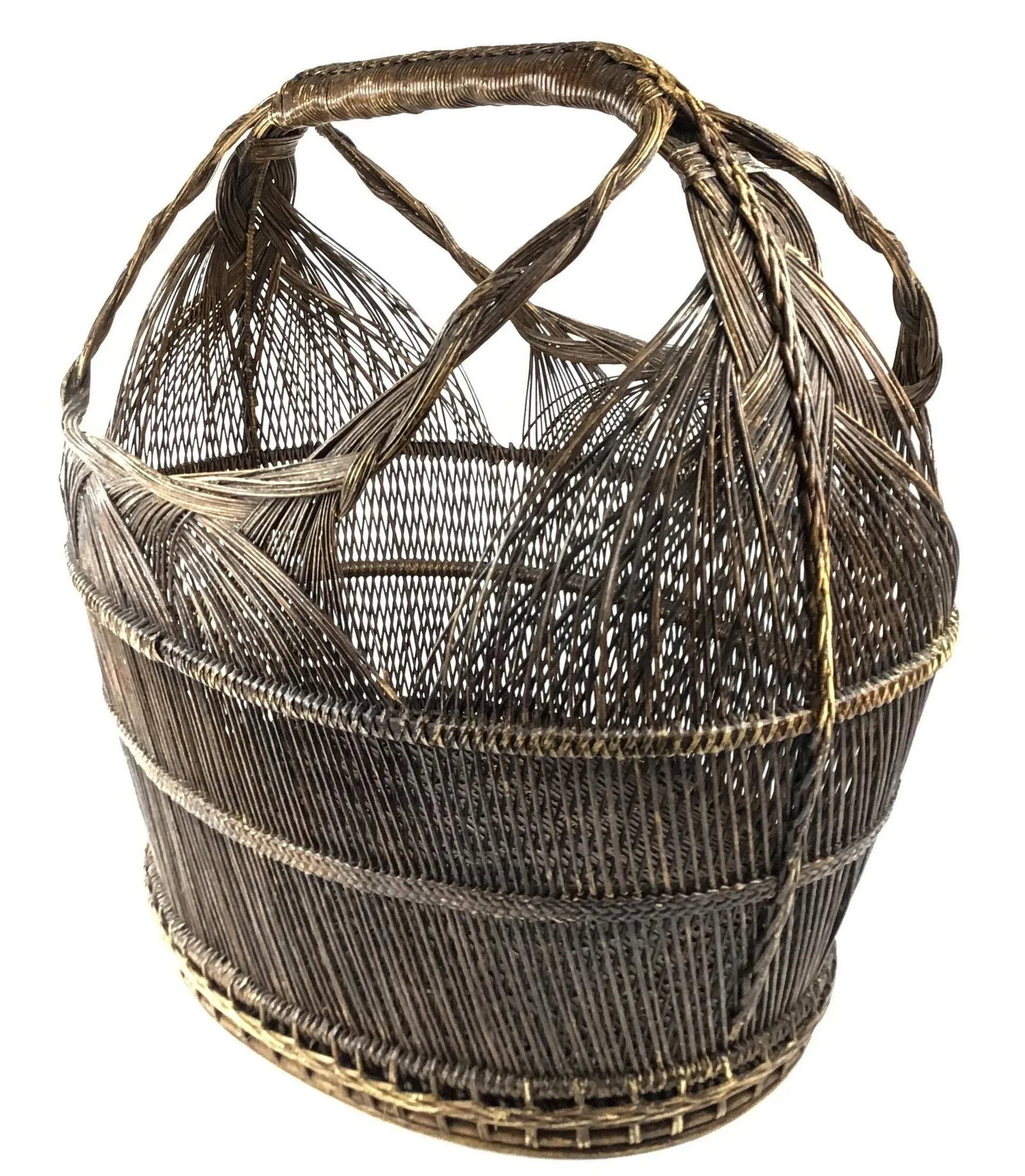 1950s Extra Large Japanese Artisan Hand Woven Basket - 2