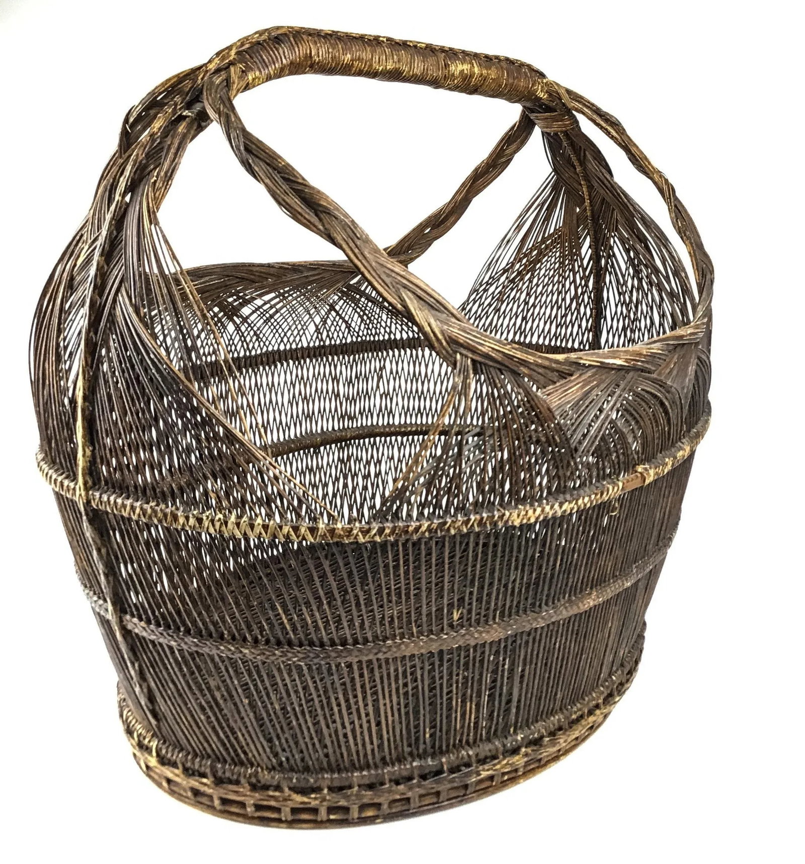 1950s Extra Large Japanese Artisan Hand Woven Basket - 3