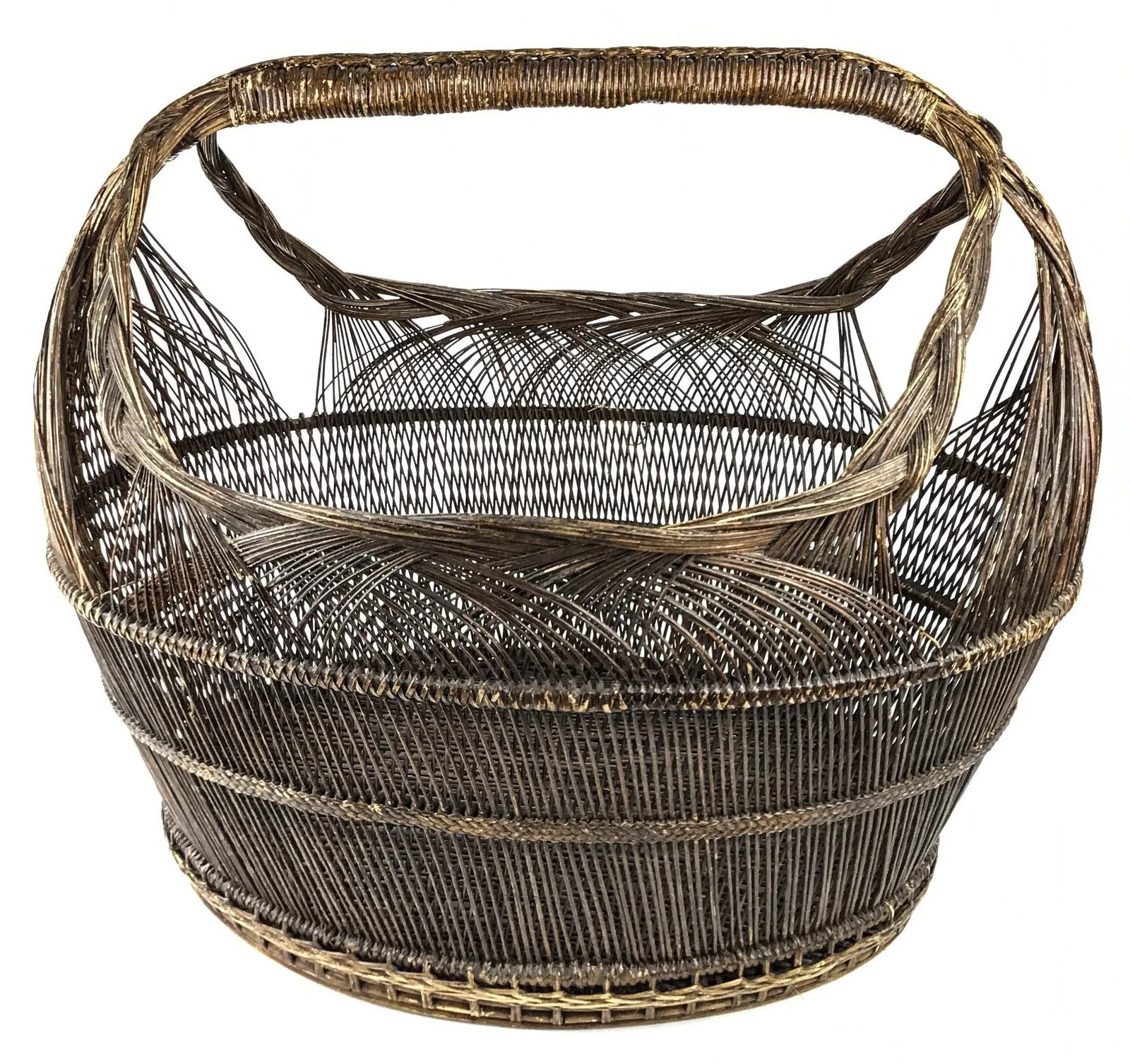1950s Extra Large Japanese Artisan Hand Woven Basket - 6