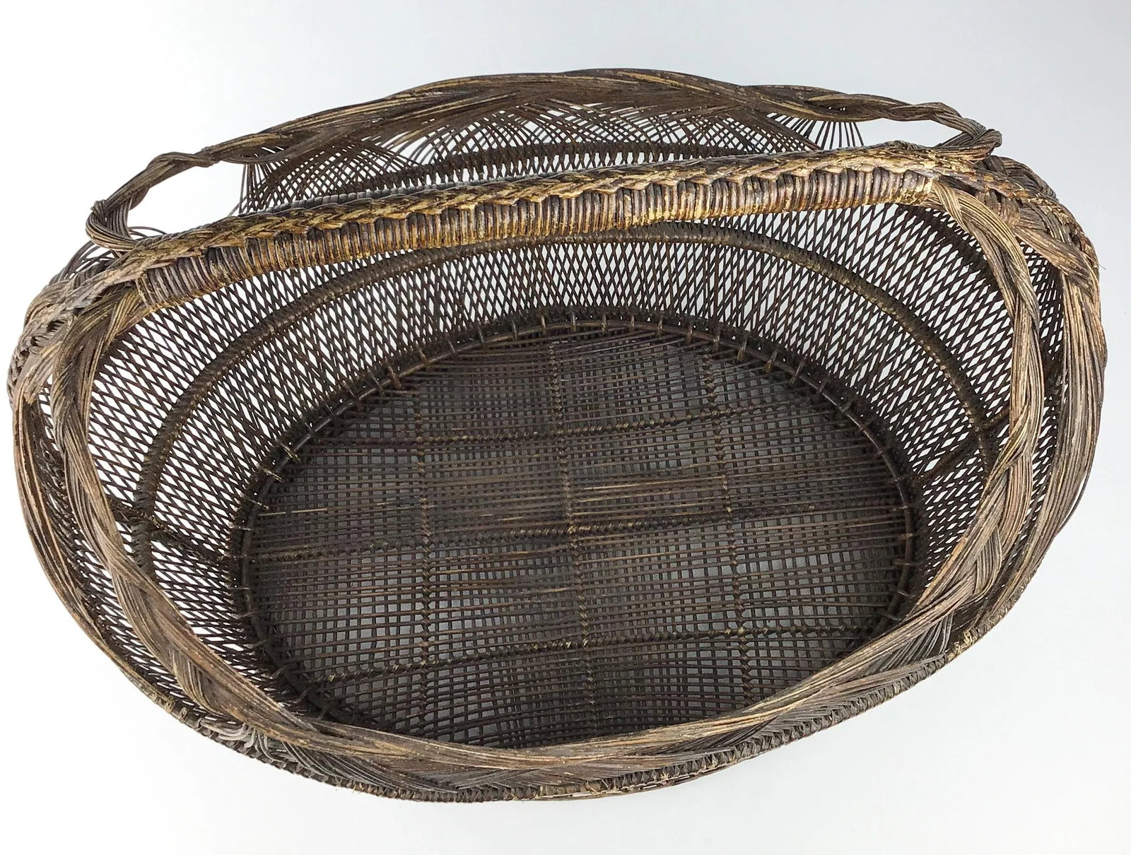 1950s Extra Large Japanese Artisan Hand Woven Basket - 7
