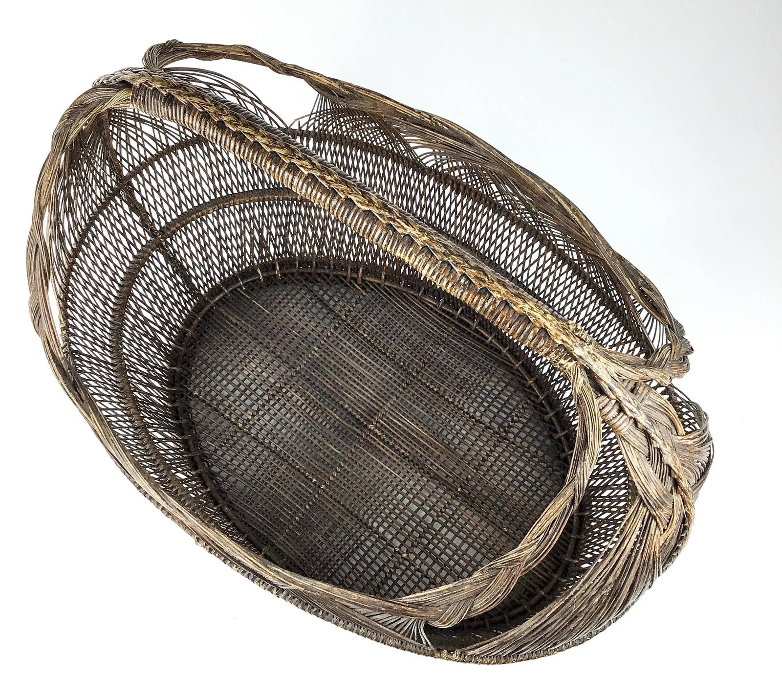 1950s Extra Large Japanese Artisan Hand Woven Basket - 9