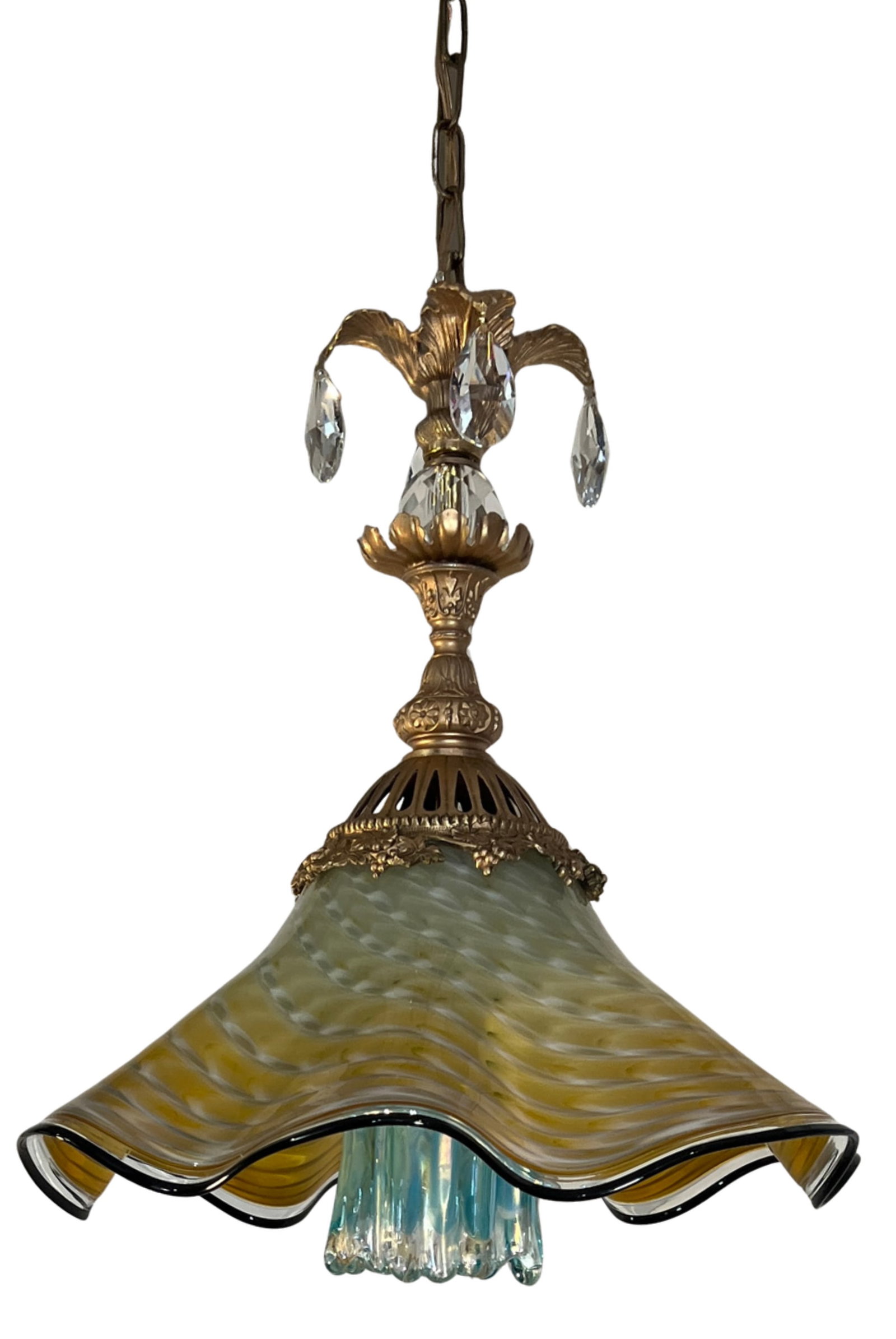 Antique Murano and LaChaussee Art Glass Shades Ormolu Metal Pendant Light - 10