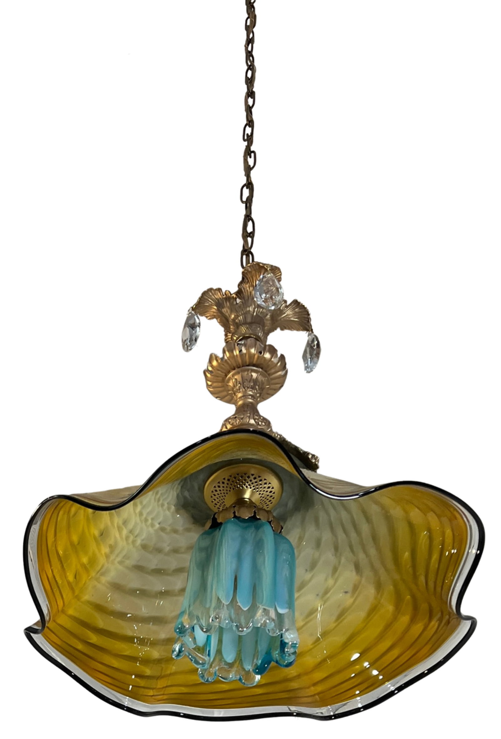 Antique Murano and LaChaussee Art Glass Shades Ormolu Metal Pendant Light - 11