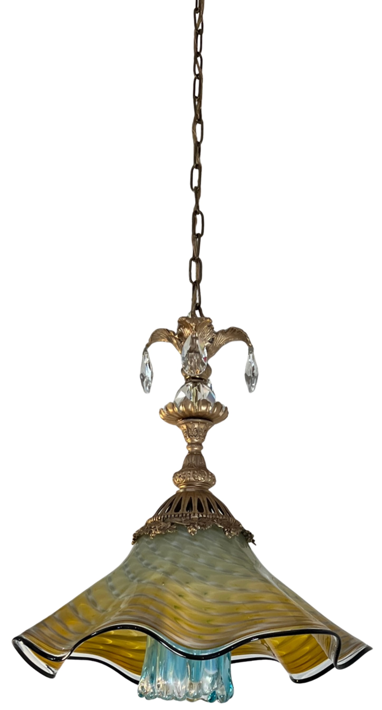 Antique Murano and LaChaussee Art Glass Shades Ormolu Metal Pendant Light - 13