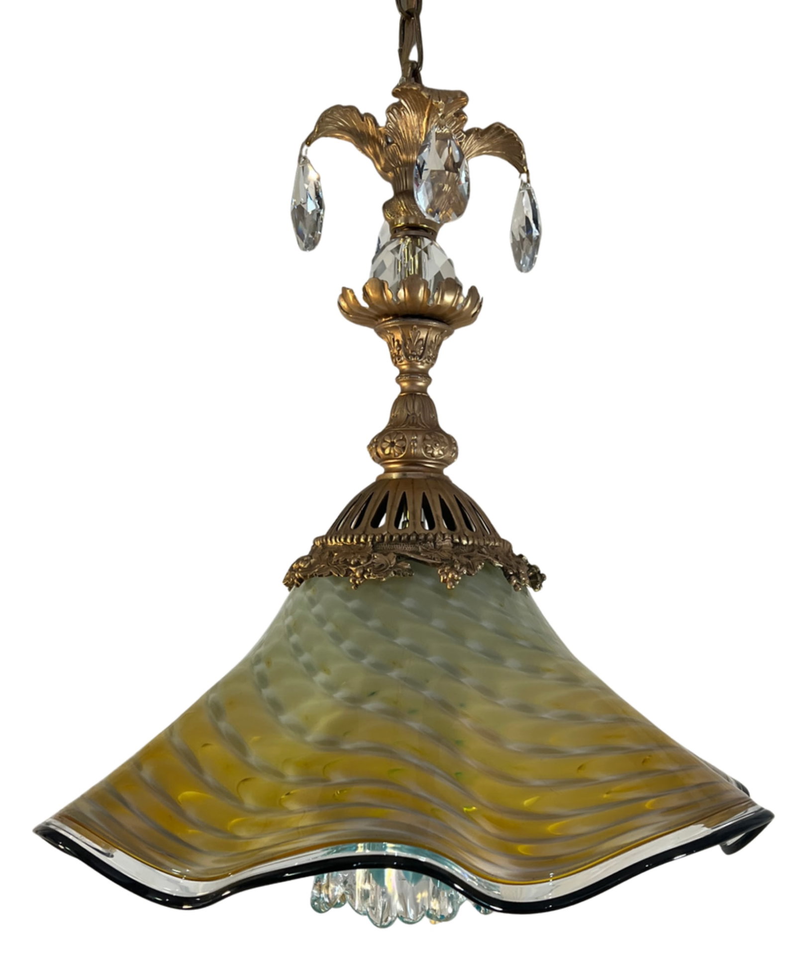 Antique Murano and LaChaussee Art Glass Shades Ormolu Metal Pendant Light - 14