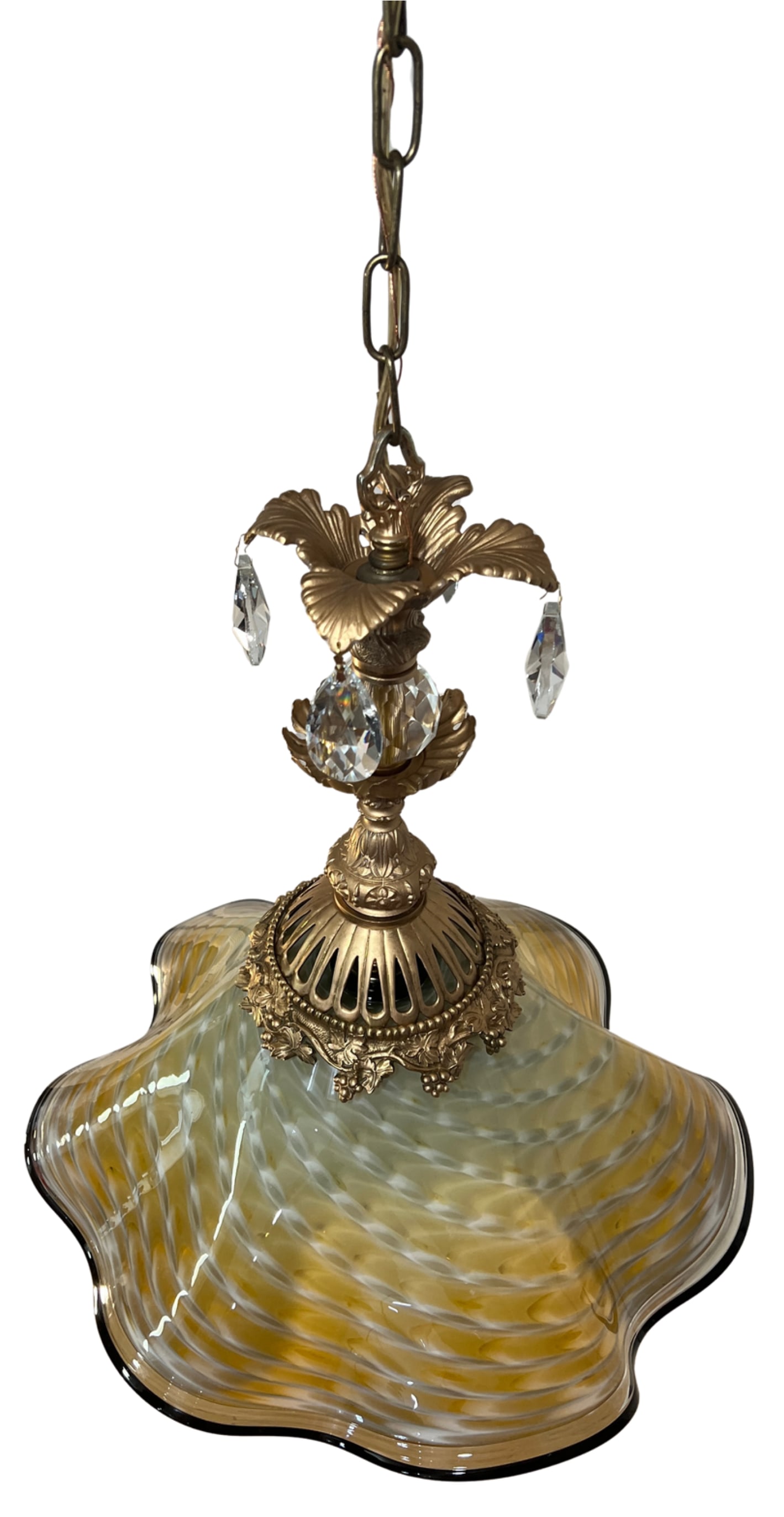 Antique Murano and LaChaussee Art Glass Shades Ormolu Metal Pendant Light - 16