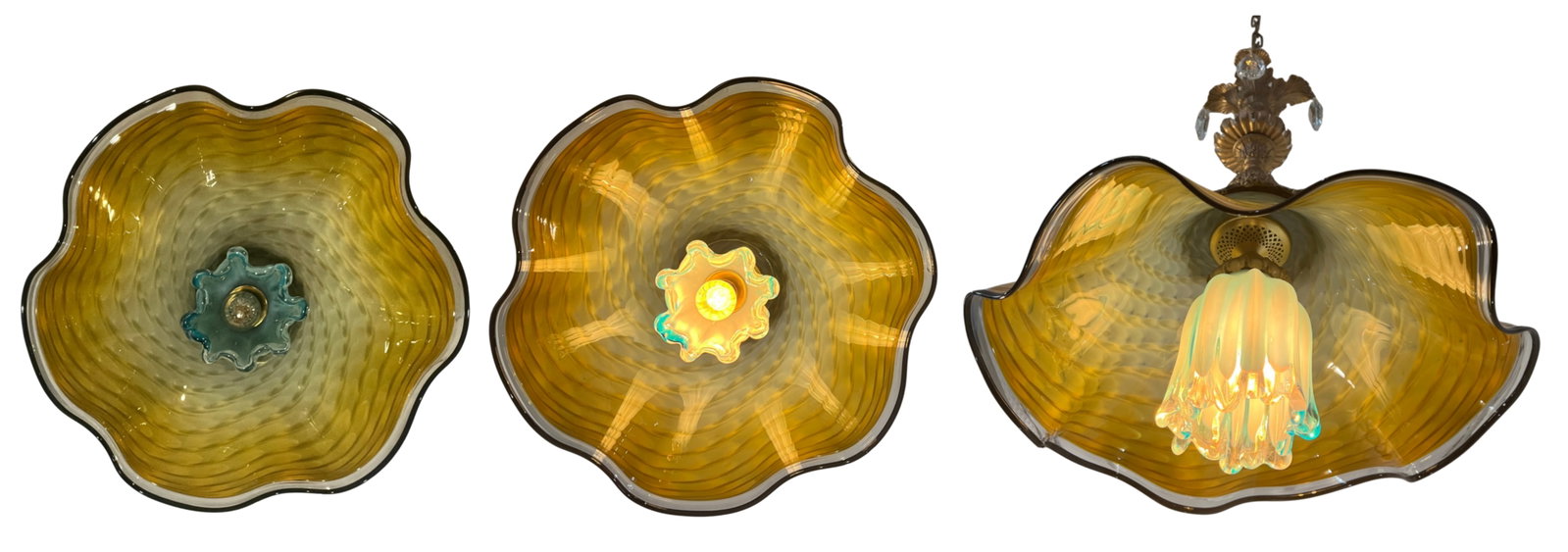 Antique Murano and LaChaussee Art Glass Shades Ormolu Metal Pendant Light - 17