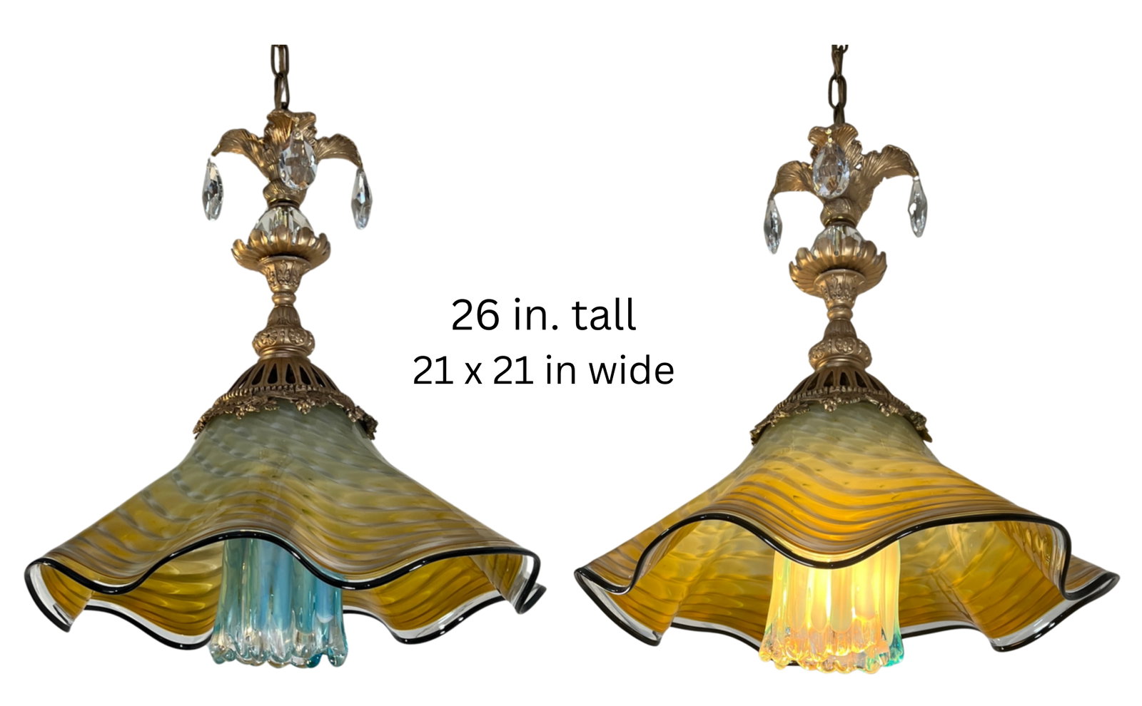 Antique Murano and LaChaussee Art Glass Shades Ormolu Metal Pendant Light - 18