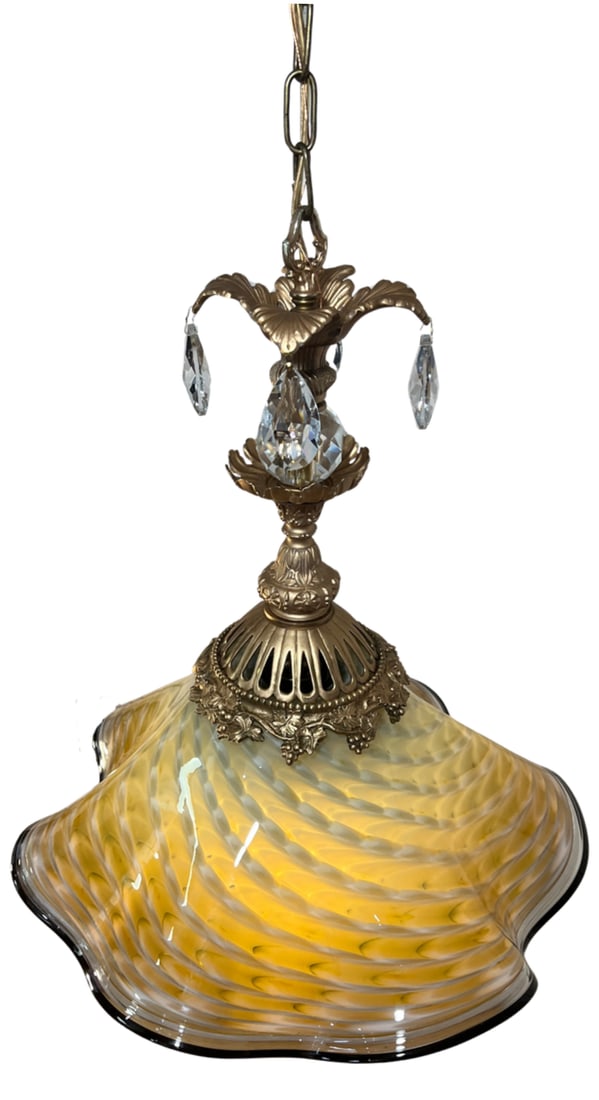 Antique Murano and LaChaussee Art Glass Shades Ormolu Metal Pendant Light - 3