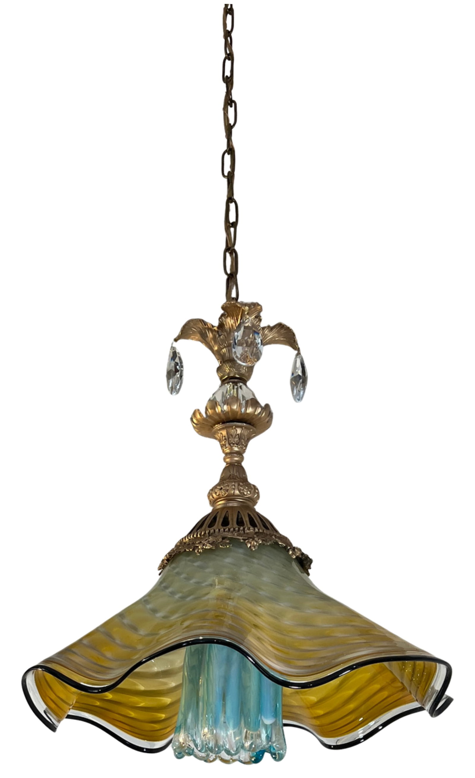 Antique Murano and LaChaussee Art Glass Shades Ormolu Metal Pendant Light - 4