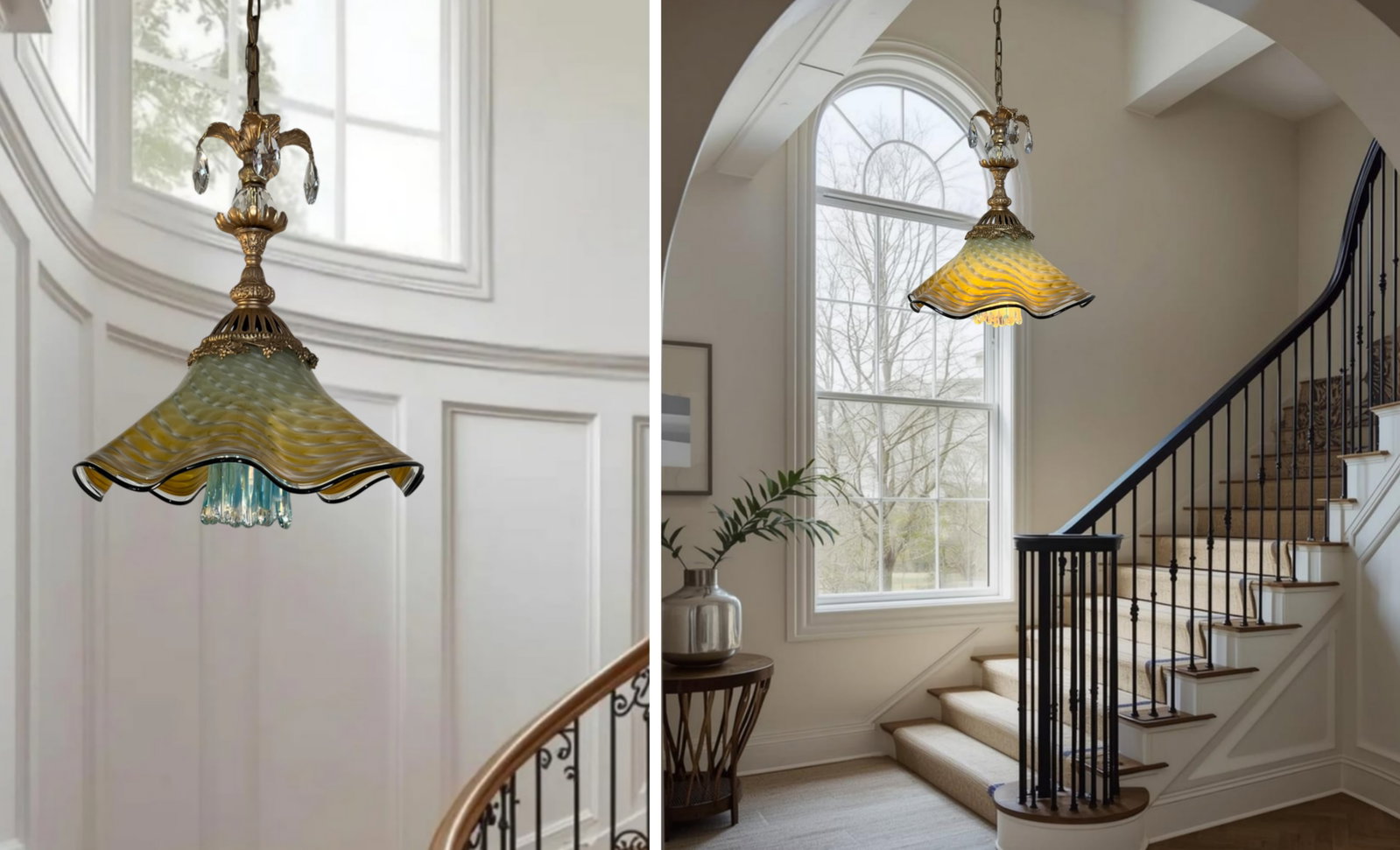 Antique Murano and LaChaussee Art Glass Shades Ormolu Metal Pendant Light - 5