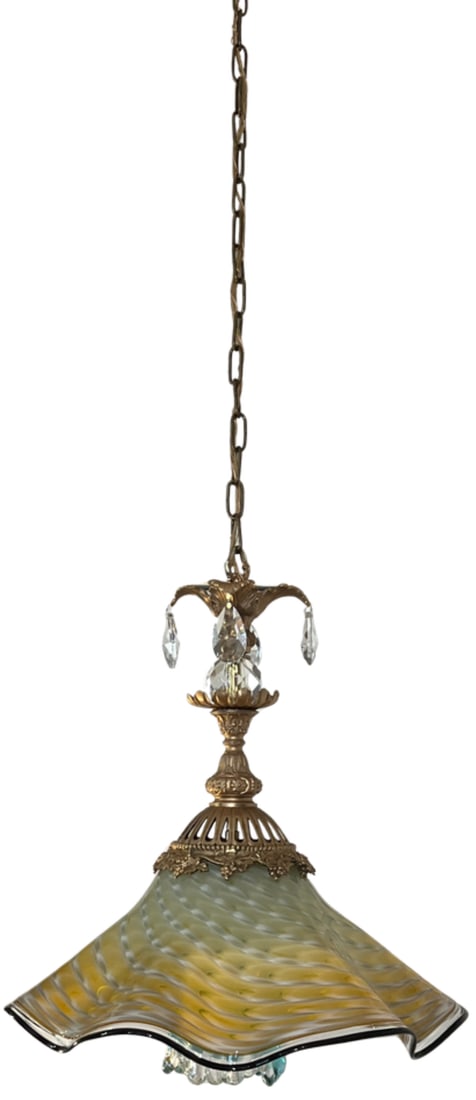 Antique Murano and LaChaussee Art Glass Shades Ormolu Metal Pendant Light - 6
