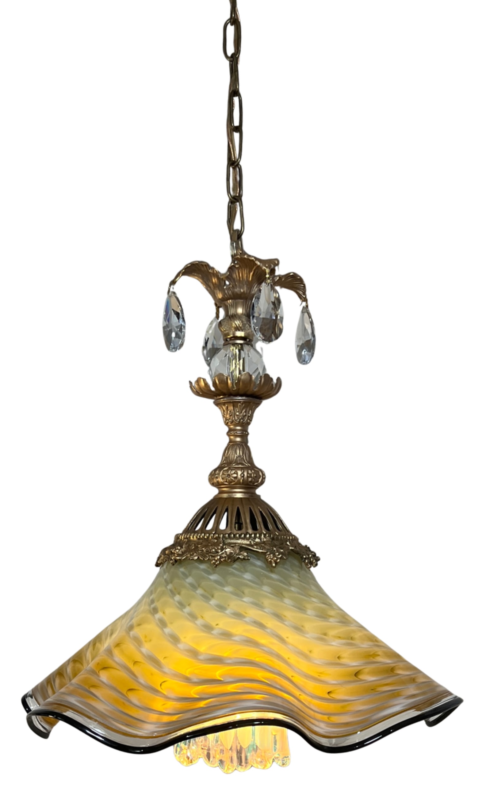 Antique Murano and LaChaussee Art Glass Shades Ormolu Metal Pendant Light - 8