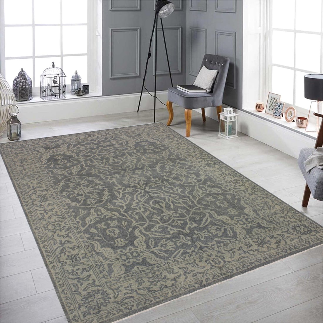 Vintage Inspired Gray/Green Hand Knotted Wool Rug - 8'5'' X 11'4'' - 2
