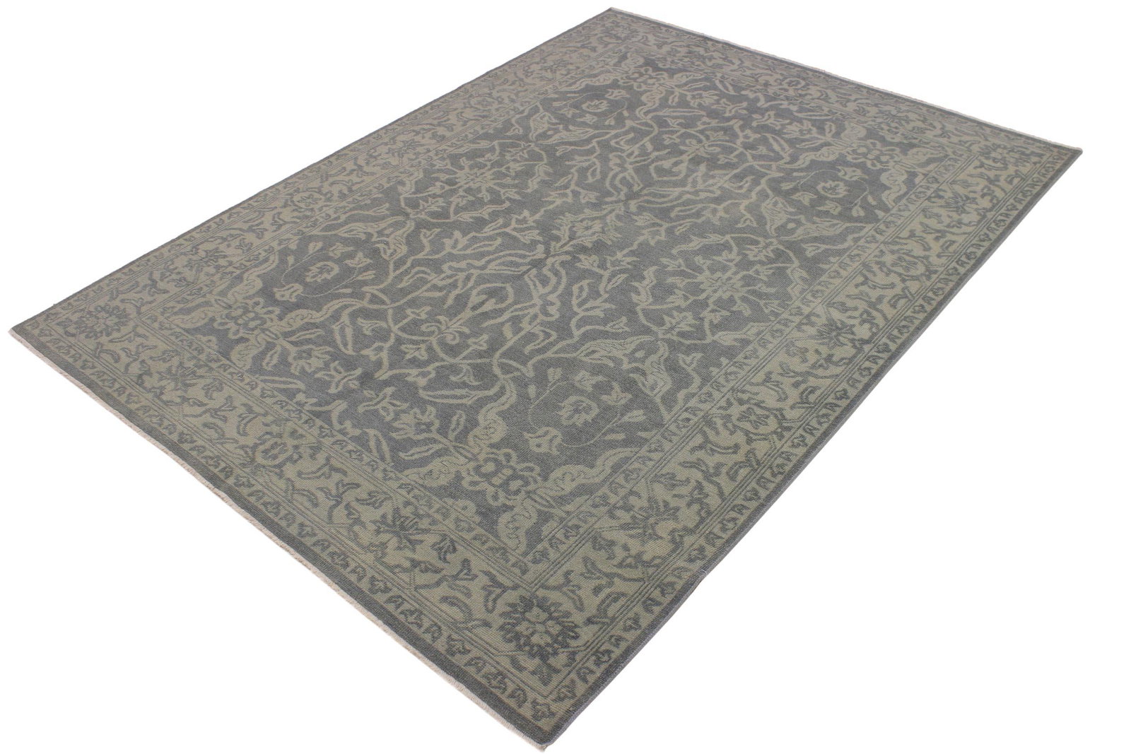 Vintage Inspired Gray/Green Hand Knotted Wool Rug - 8'5'' X 11'4'' - 3