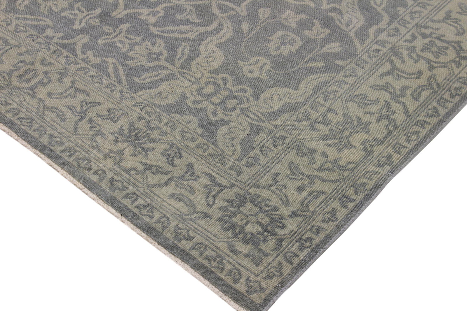Vintage Inspired Gray/Green Hand Knotted Wool Rug - 8'5'' X 11'4'' - 4