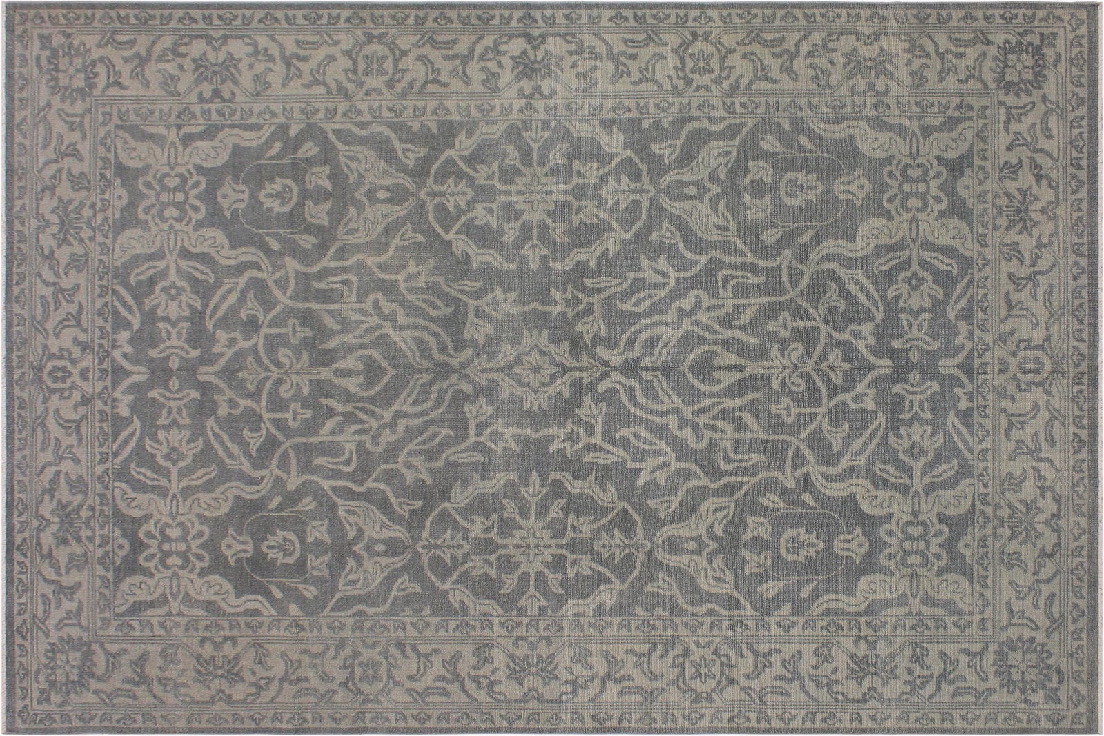 Vintage Inspired Gray/Green Hand Knotted Wool Rug - 8'5'' X 11'4'' - 9