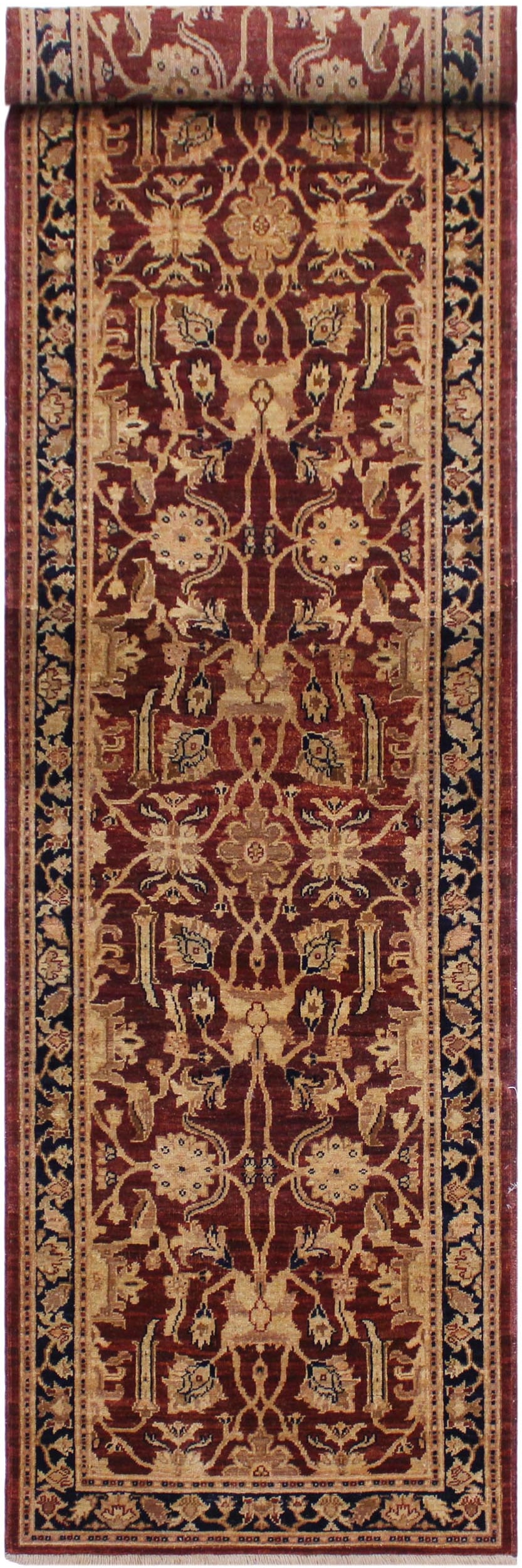 Ziegler 1990's Dark Red/Blue Wool Runner Rug- 3'1'' X 11'10'' - 10