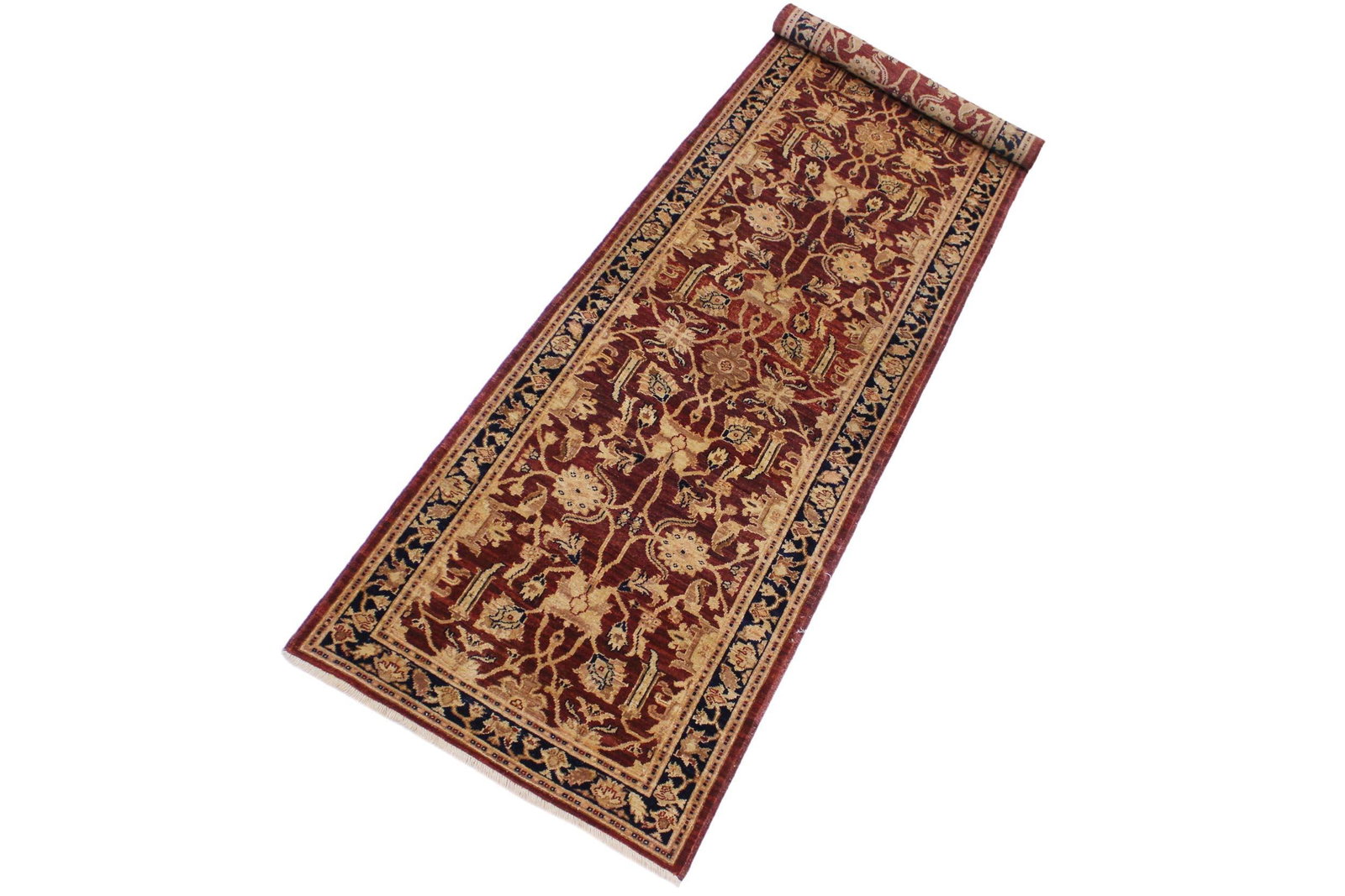 Ziegler 1990's Dark Red/Blue Wool Runner Rug- 3'1'' X 11'10'' - 3