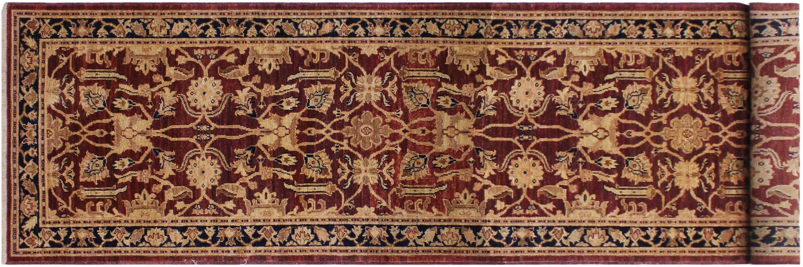 Ziegler 1990's Dark Red/Blue Wool Runner Rug- 3'1'' X 11'10'' - 9
