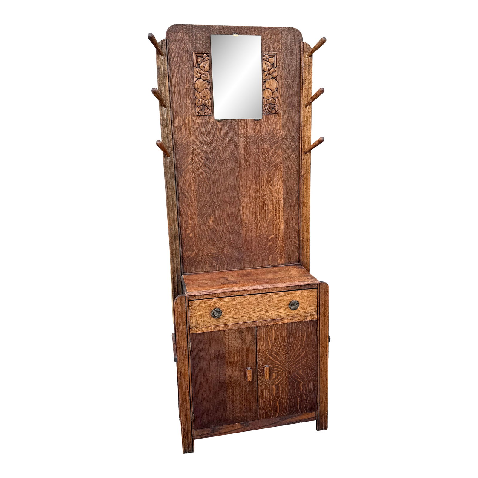 Antique Tiger Oak Hall Tree (1 of 12)