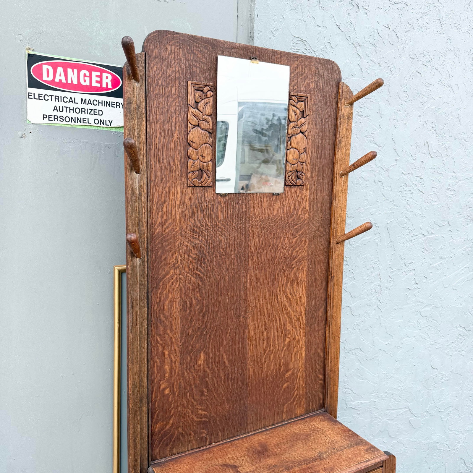 Antique Tiger Oak Hall Tree - 2