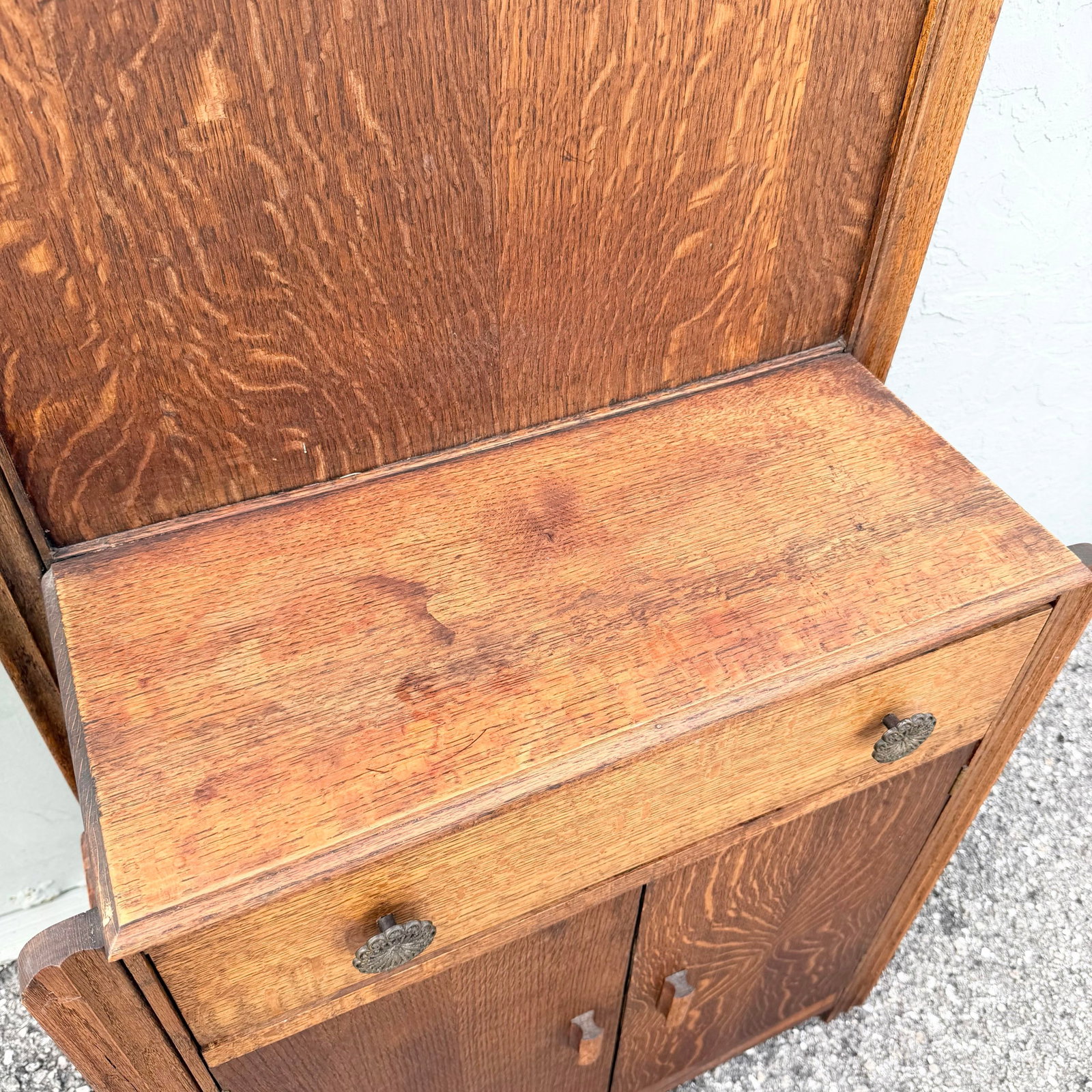 Antique Tiger Oak Hall Tree - 3
