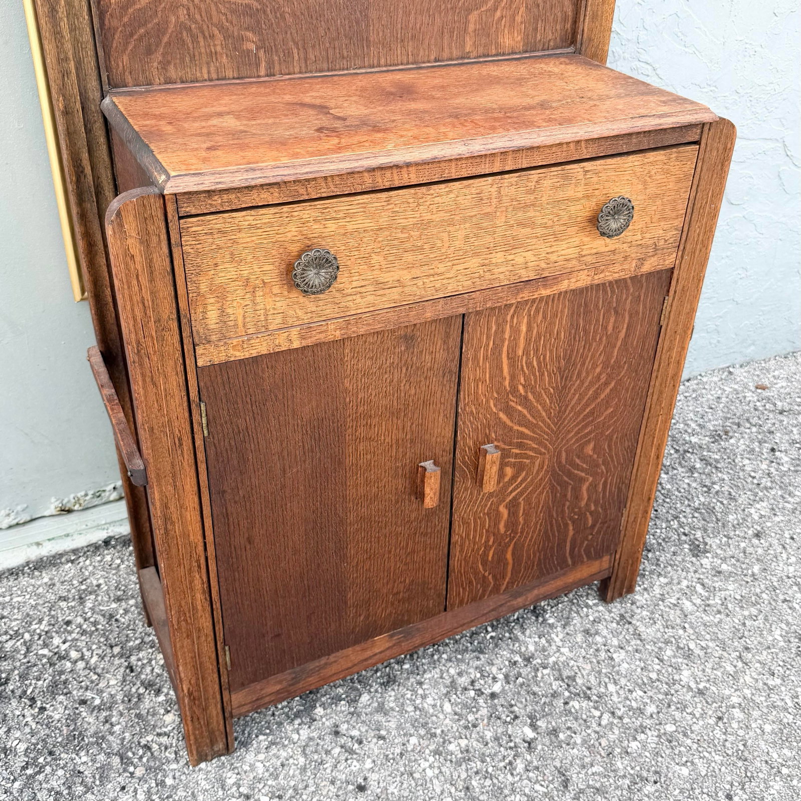 Antique Tiger Oak Hall Tree - 4