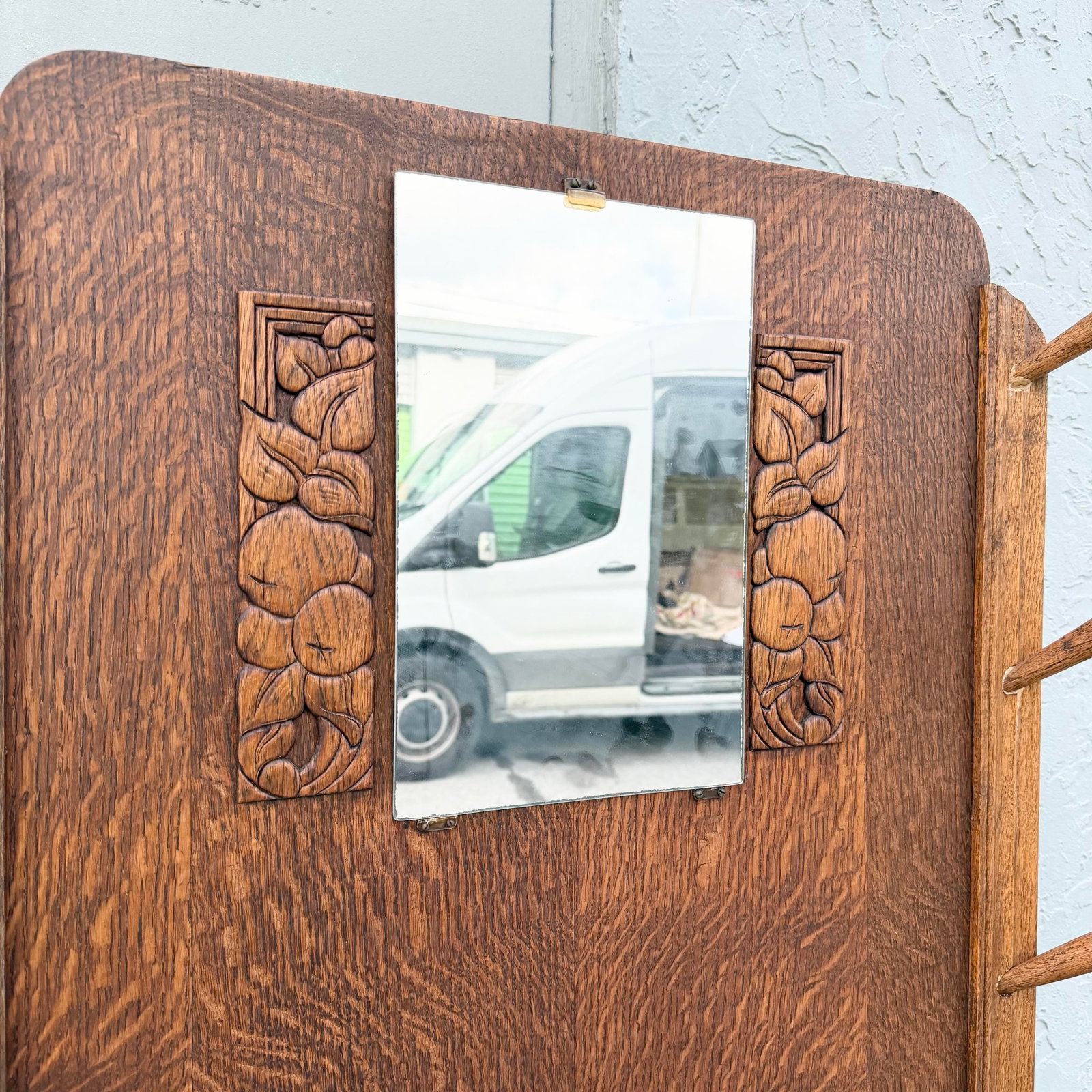 Antique Tiger Oak Hall Tree - 5