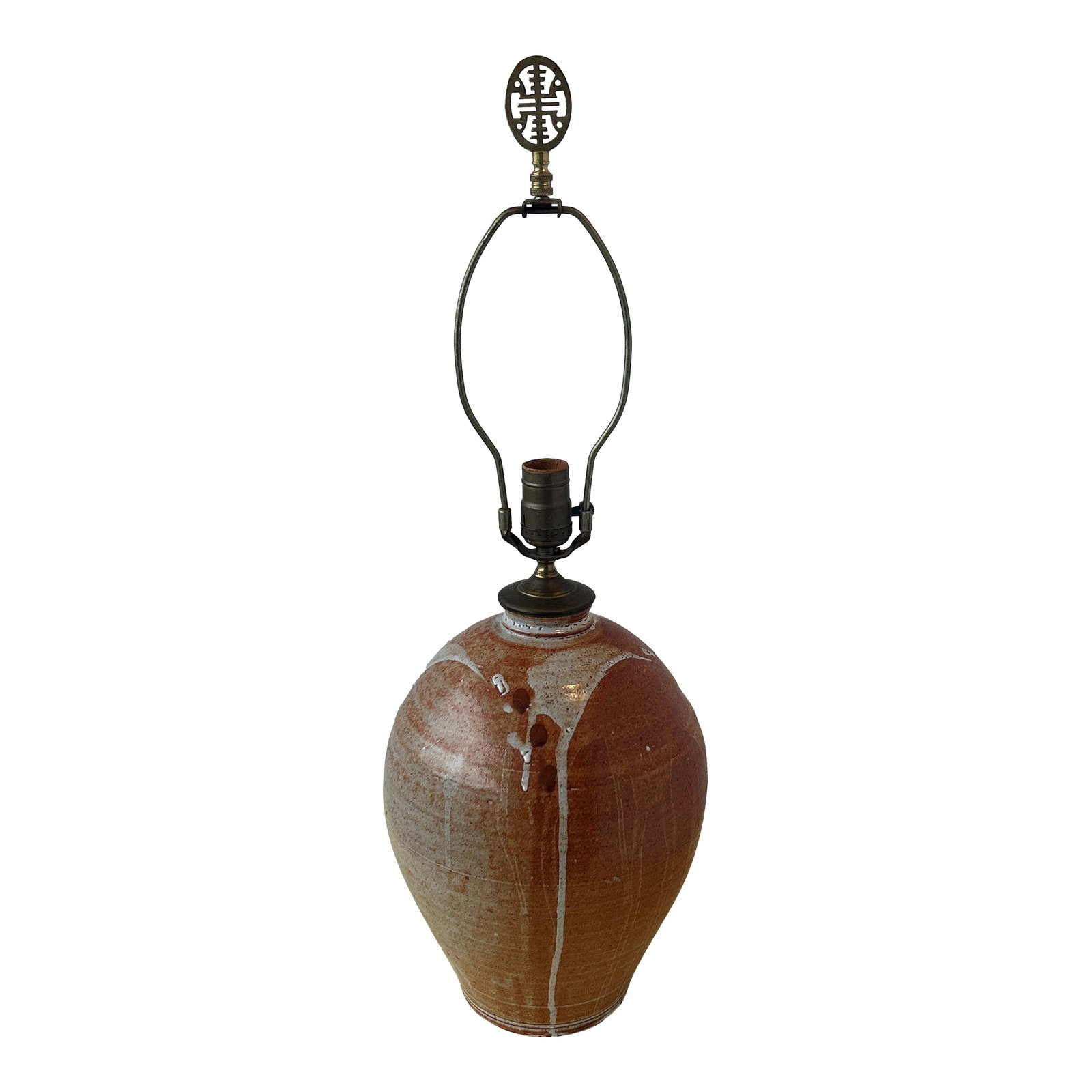 Vintage Handmade Studio Pottery Table Lamp: This vintage handmade studio pottery lamp features a lava drip design. The softly textured surface and balanced form give it a quiet organic modern character that works beautifully within rustic 1970'