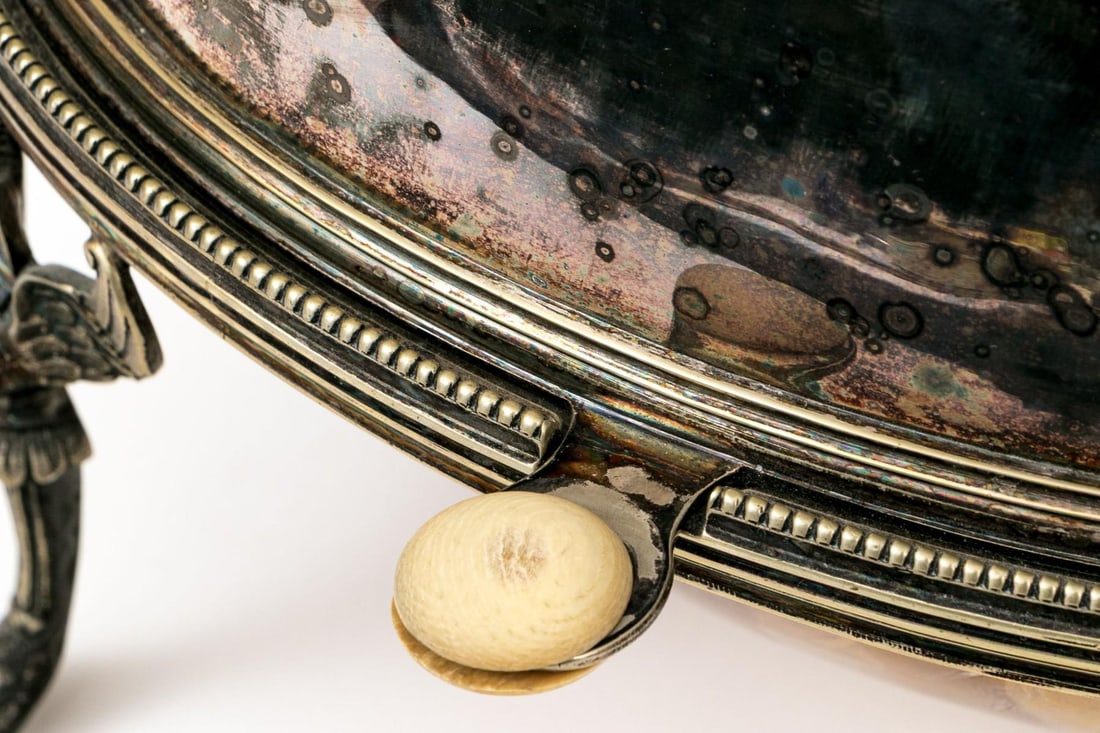 Antique Henry Wilkinson Sheffield Silverplate Bread Warmer Egyptian Revival Sphinx Legs - 2