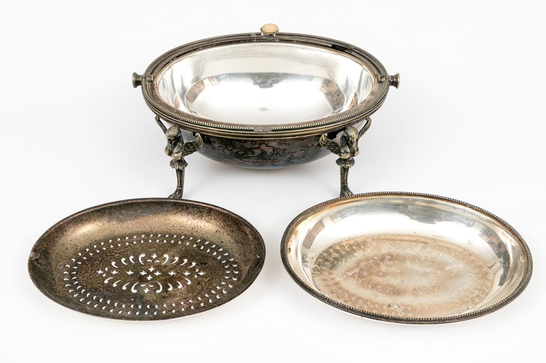Antique Henry Wilkinson Sheffield Silverplate Bread Warmer Egyptian Revival Sphinx Legs - 3