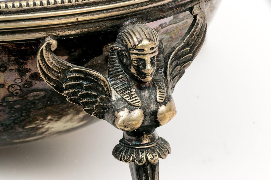 Antique Henry Wilkinson Sheffield Silverplate Bread Warmer Egyptian Revival Sphinx Legs - 4
