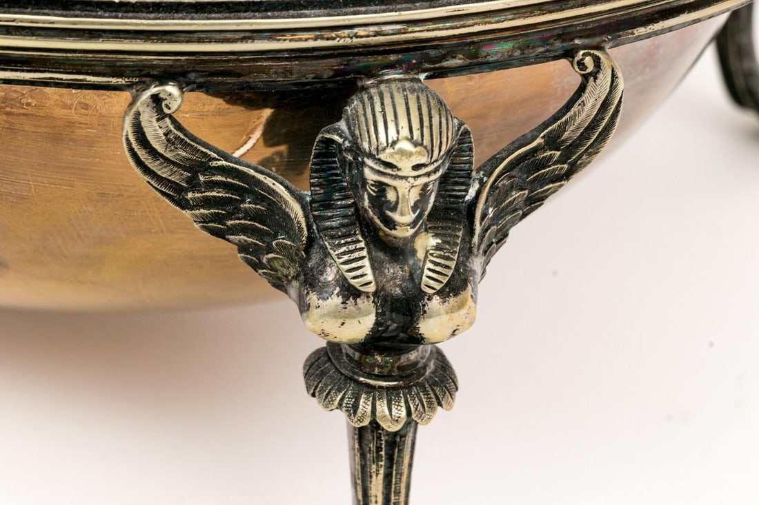 Antique Henry Wilkinson Sheffield Silverplate Bread Warmer Egyptian Revival Sphinx Legs - 5