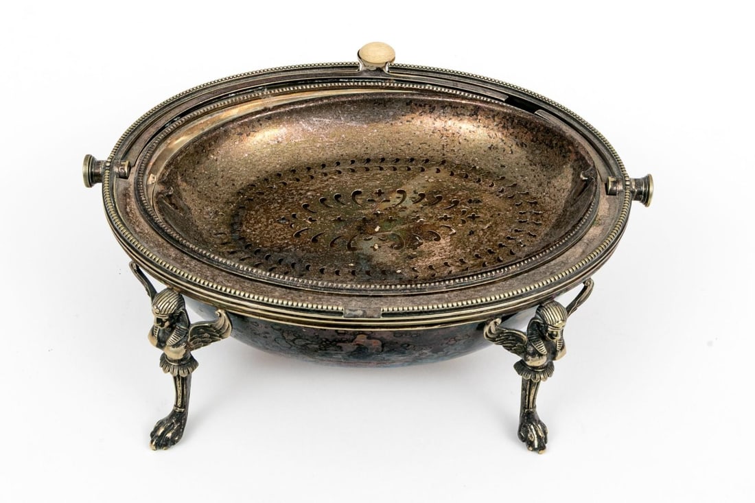 Antique Henry Wilkinson Sheffield Silverplate Bread Warmer Egyptian Revival Sphinx Legs - 8