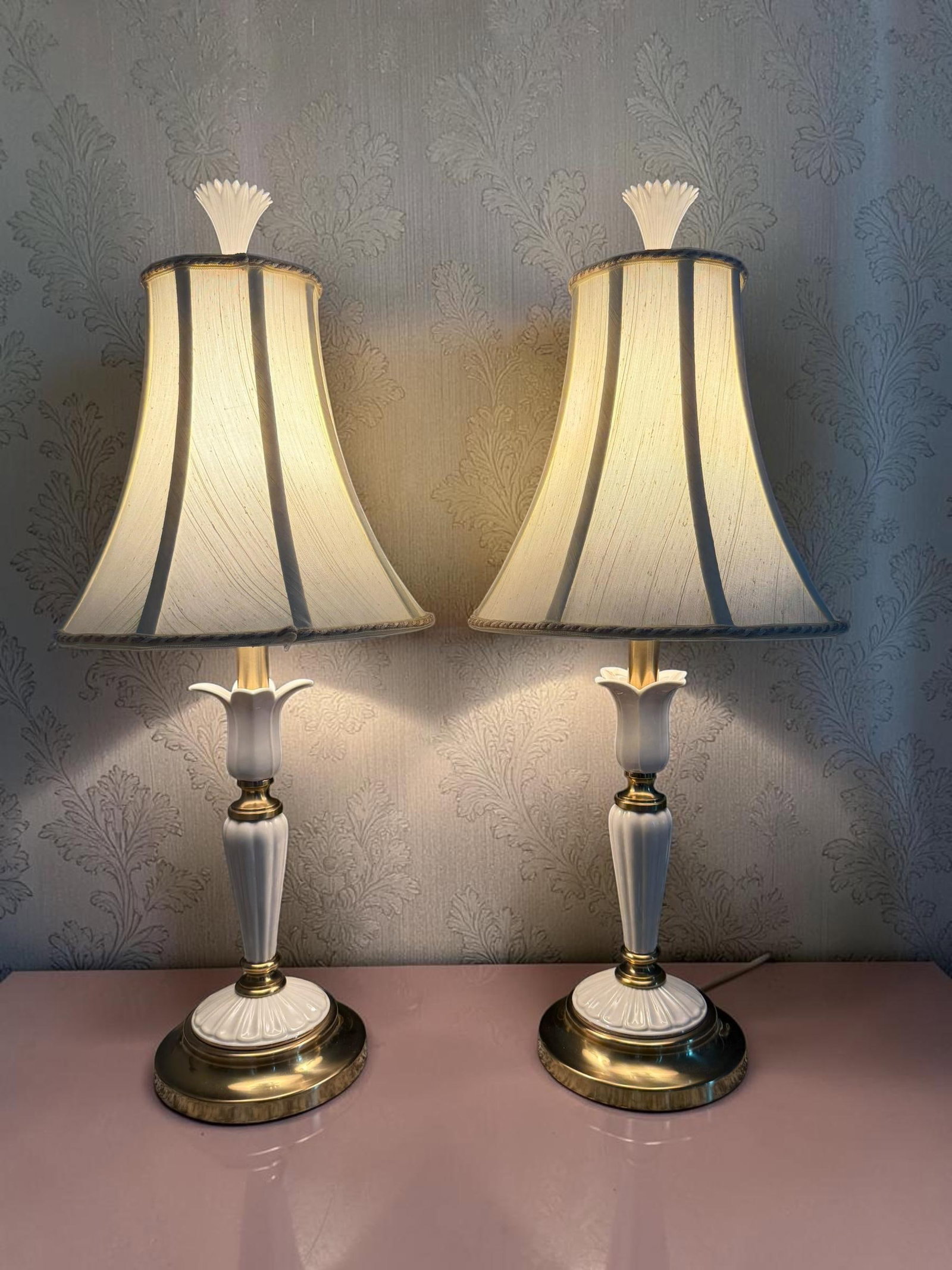 Vintage Lenox Porcelain & Brass Table Lamps - A Pair - 10