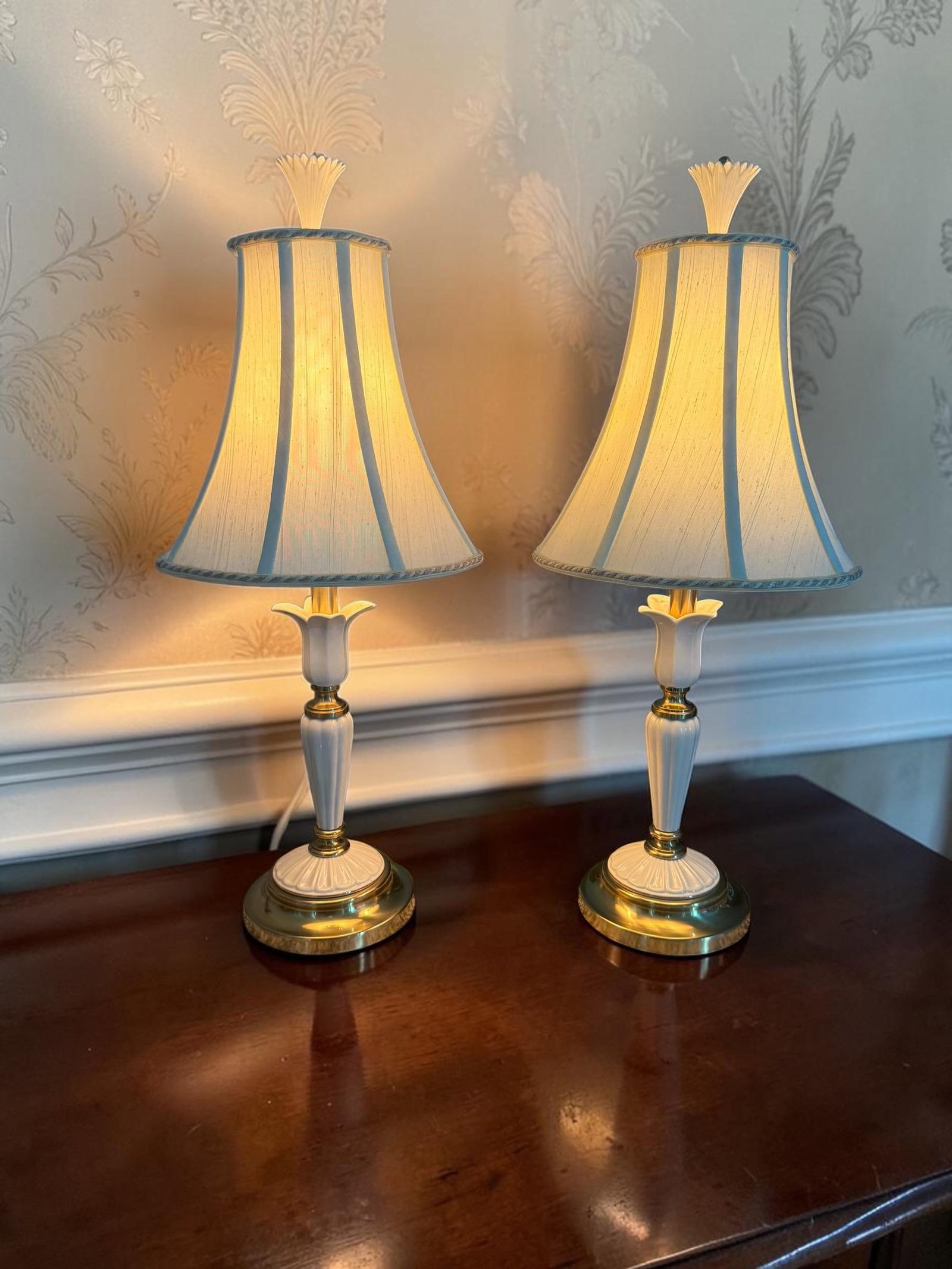 Vintage Lenox Porcelain & Brass Table Lamps - A Pair - 11