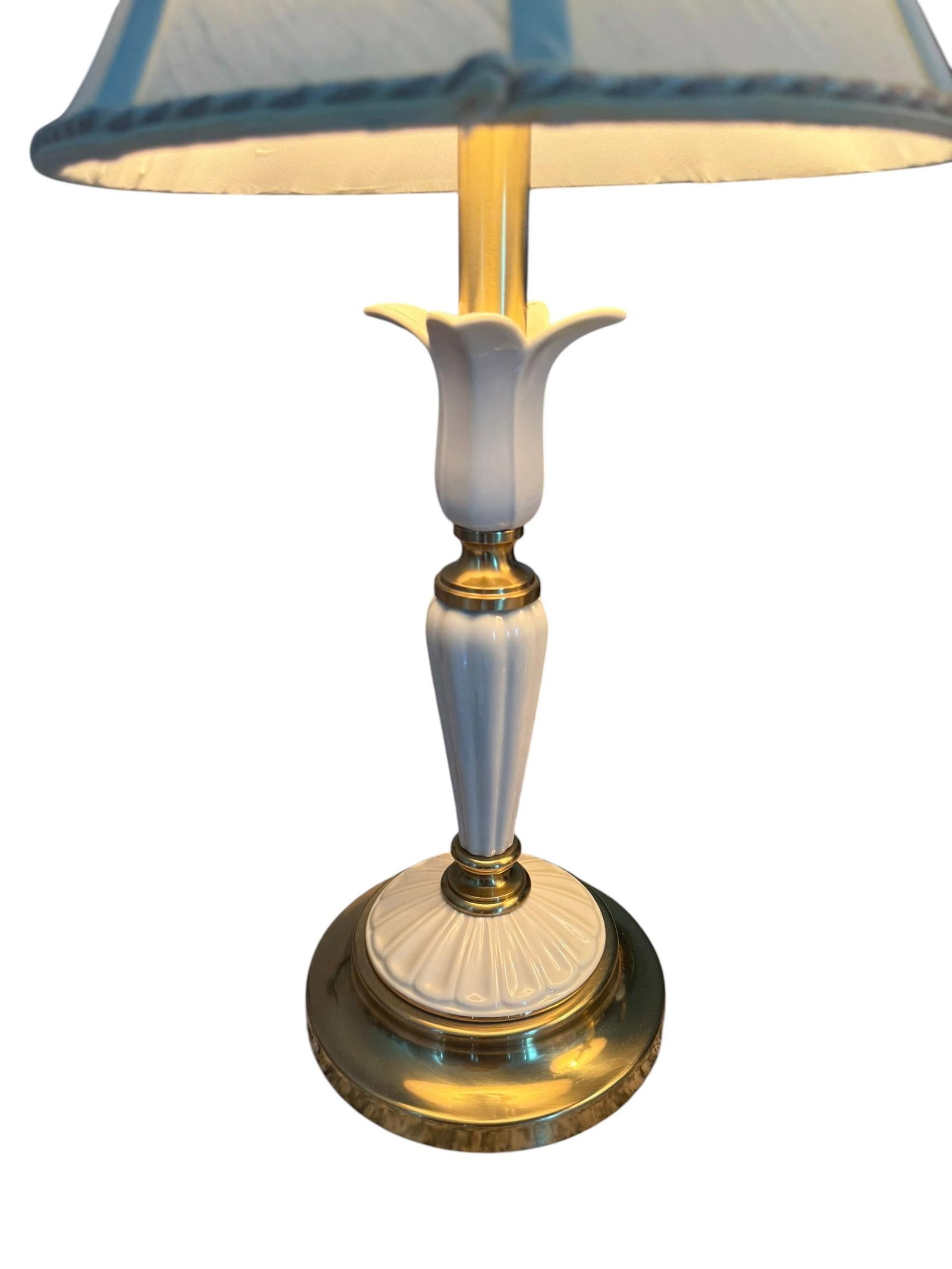 Vintage Lenox Porcelain & Brass Table Lamps - A Pair - 2