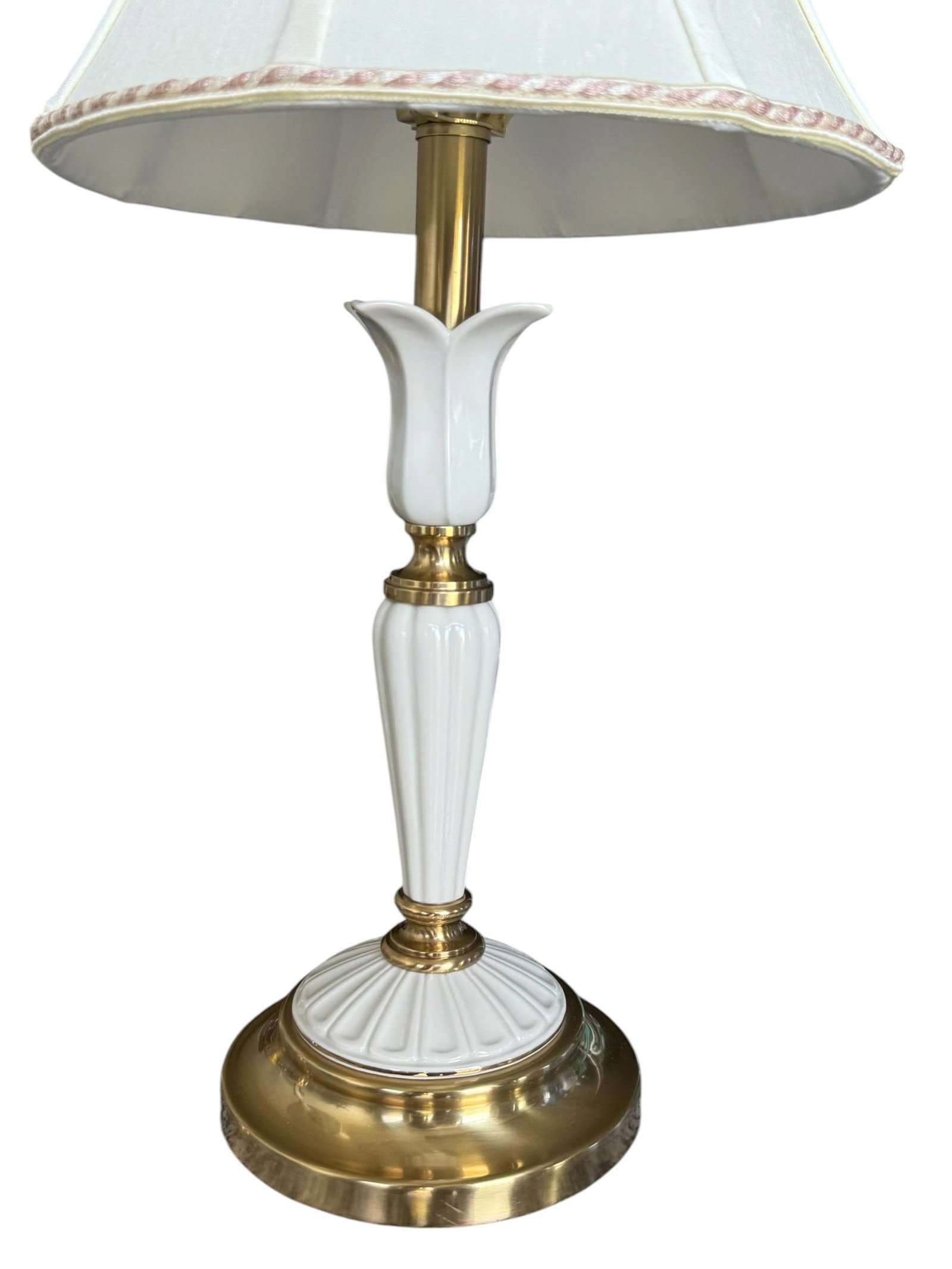 Vintage Lenox Porcelain & Brass Table Lamps - A Pair - 9
