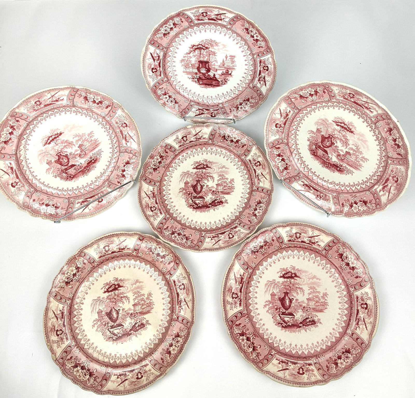 Antique Staffordshire Red Transferware Canova Plates by T. Mayer, Set of 6 - 11