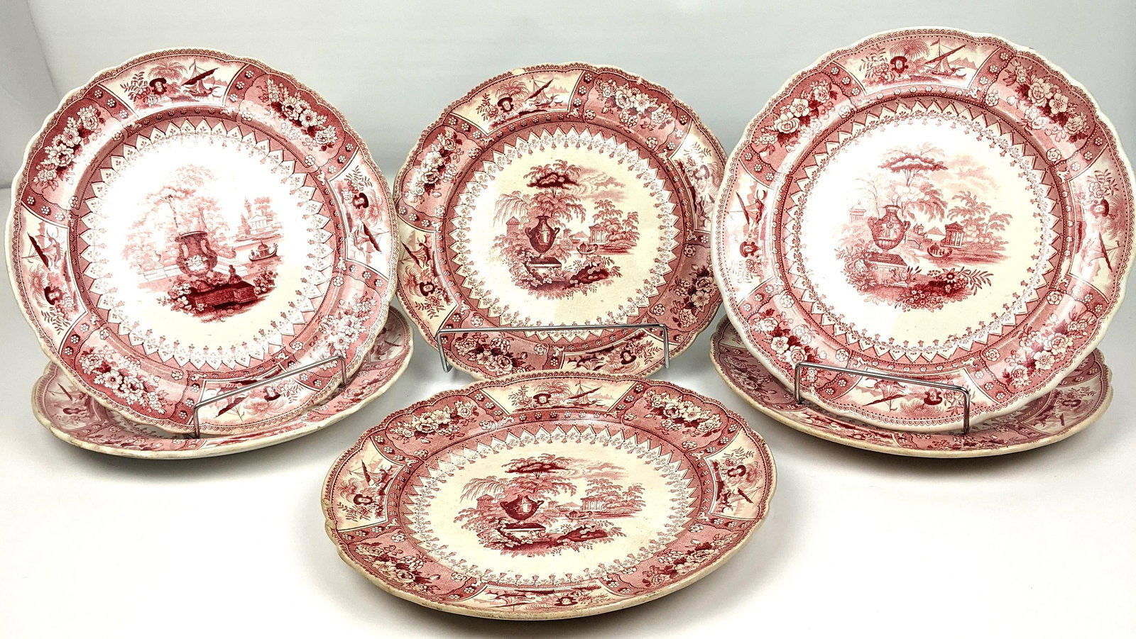 Antique Staffordshire Red Transferware Canova Plates by T. Mayer, Set of 6 - 2