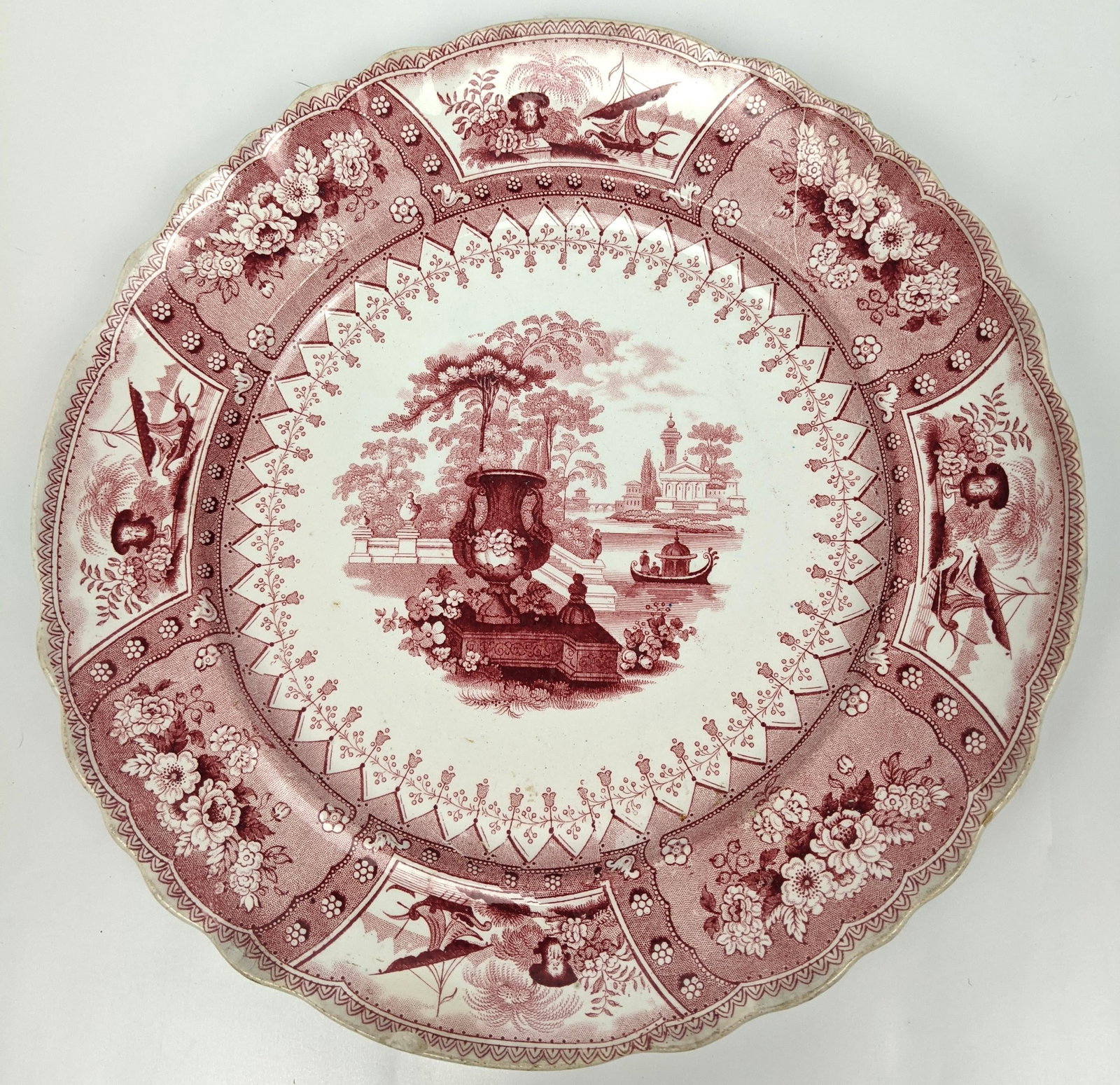 Antique Staffordshire Red Transferware Canova Plates by T. Mayer, Set of 6 - 8