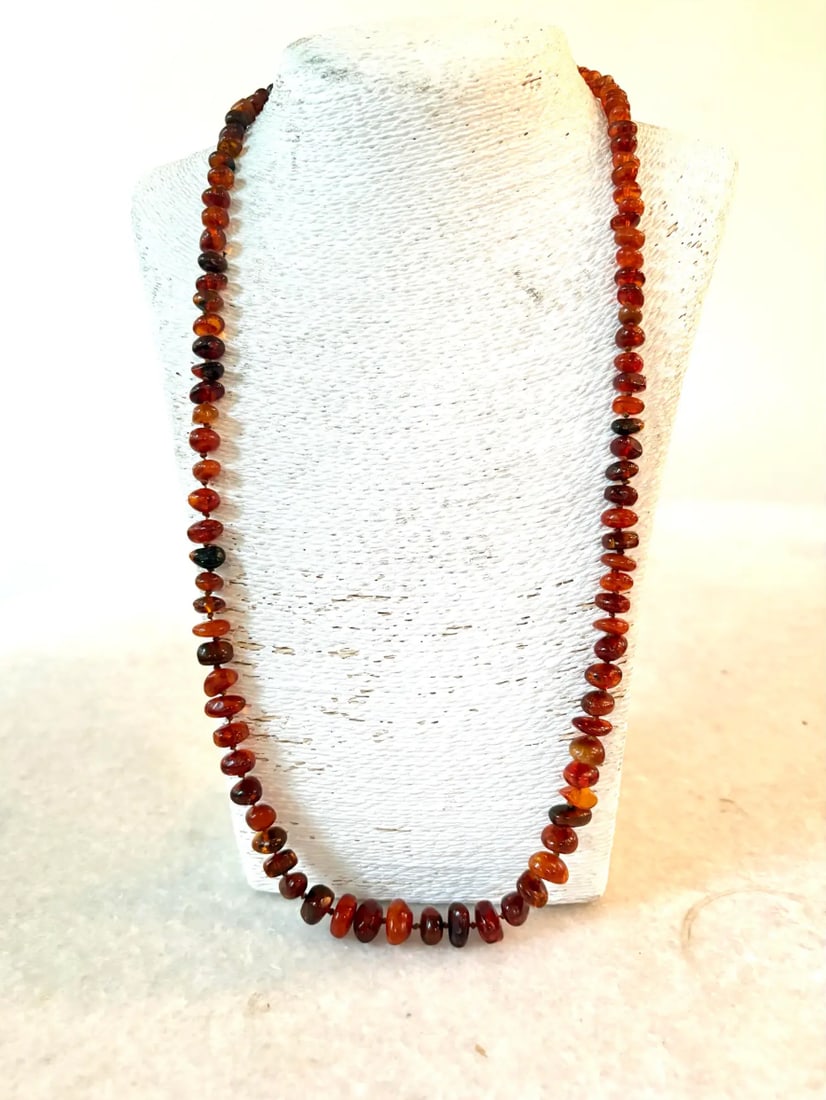 Vintage Baltic Amber Hand Knotted Beaded Necklace - 2
