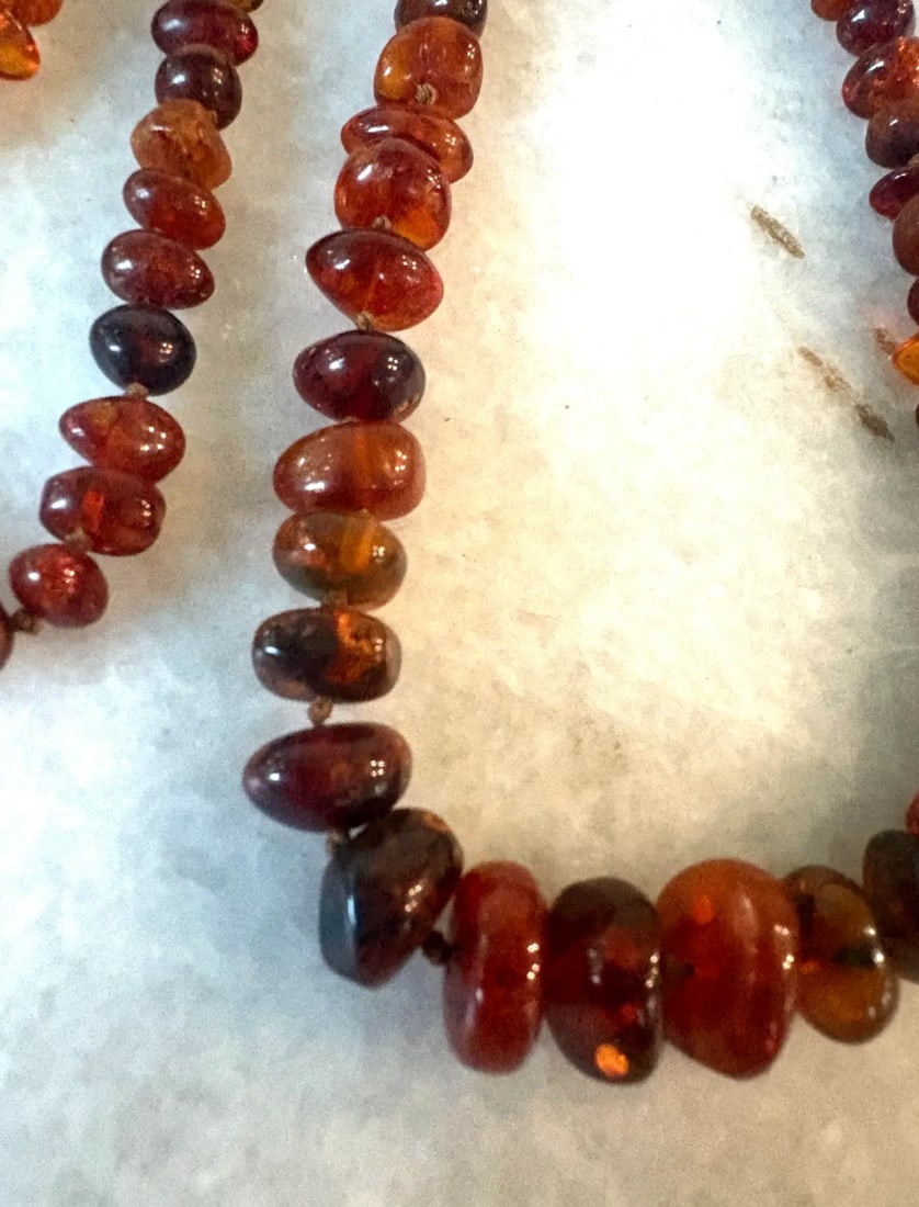 Vintage Baltic Amber Hand Knotted Beaded Necklace - 3