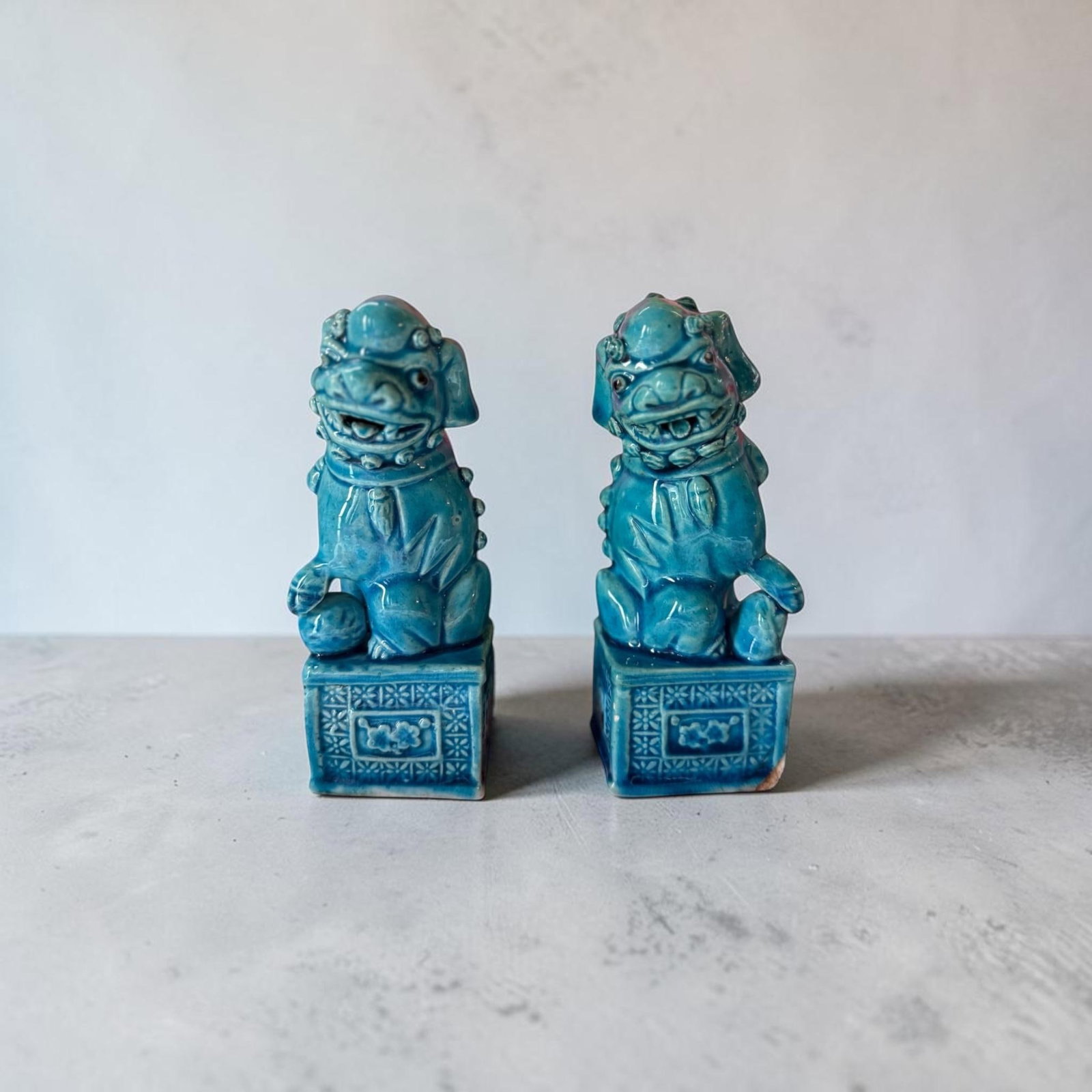 Set of 2, 1970s Blue Foo Dog Guardian Lion Ceramics Set - 3